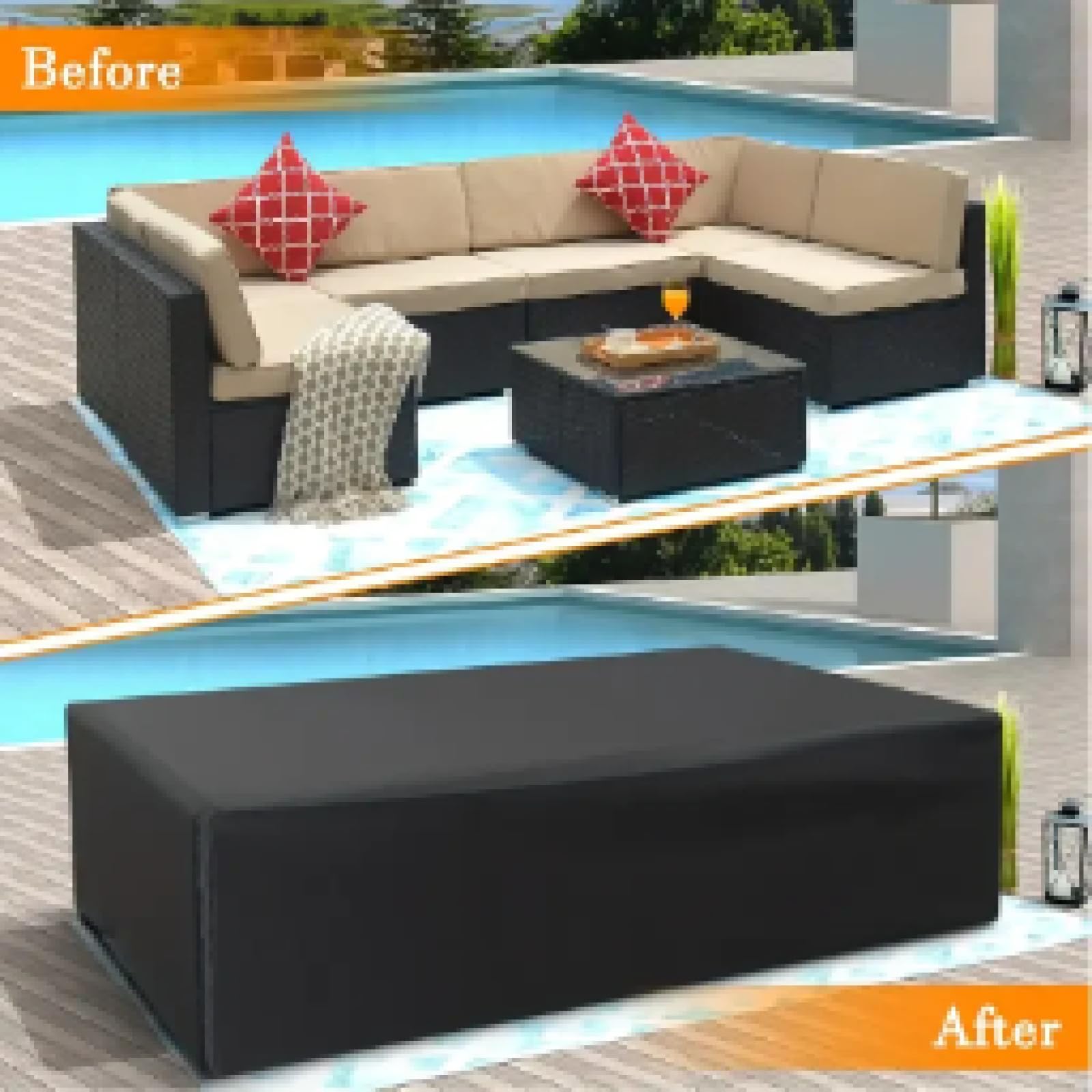 Cubierta para muebles de jardín, 220 x 80 x 70 cm (largo x ancho x alto), protección contra la lluvia y el polvo, 420D Oxford Anti-UV Lona para muebles de terraza, funda protectora