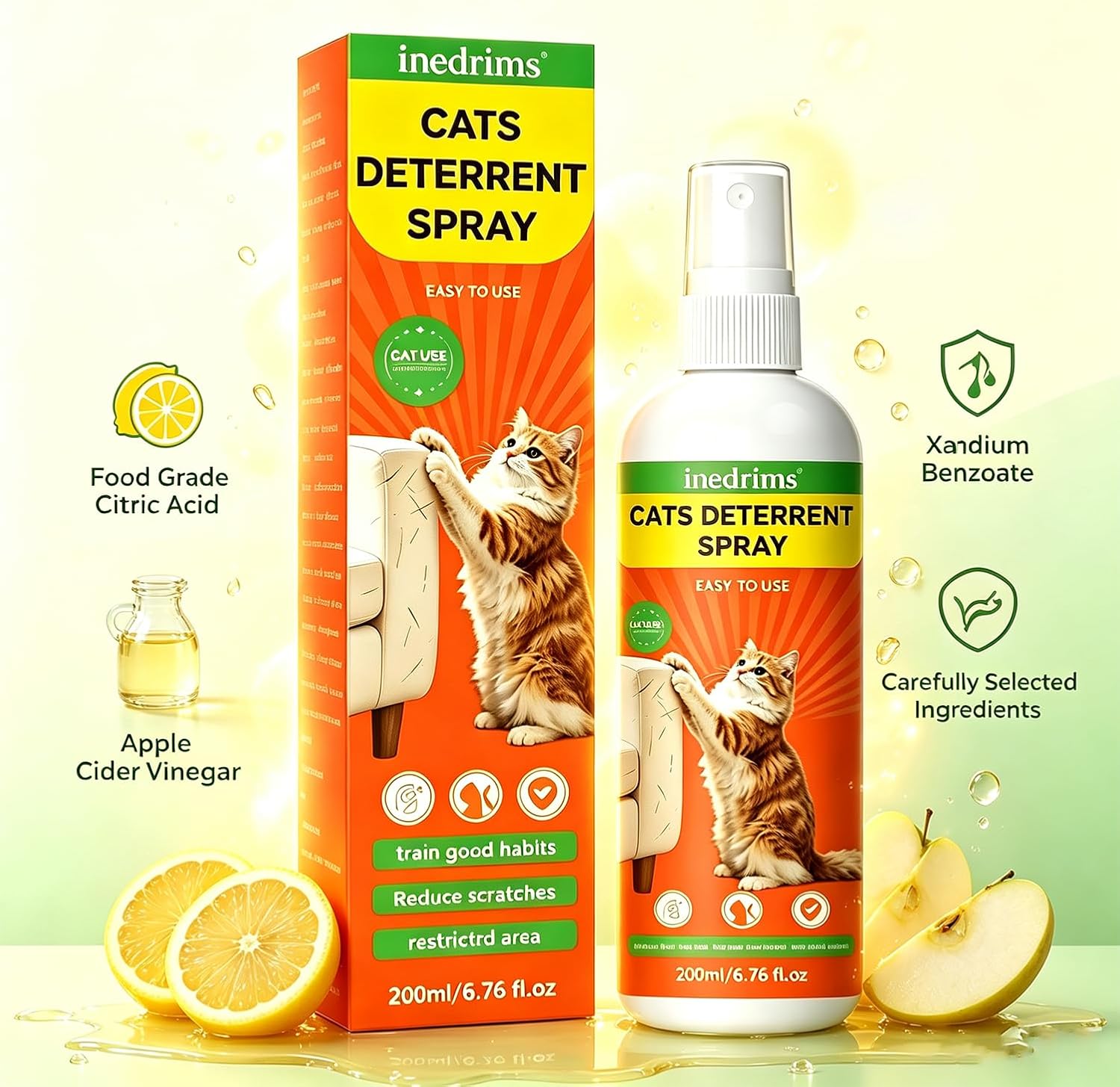 Cat Repellent Spray for Furniture, Cat Repellent Indoor Outdoor, 6.76 Fl Oz | Establish Boundaries, Use Indoor and Outdoor, Stop Pee Spraying, Chewing & Scratching, Pet-Safe Formula, Easy to Use