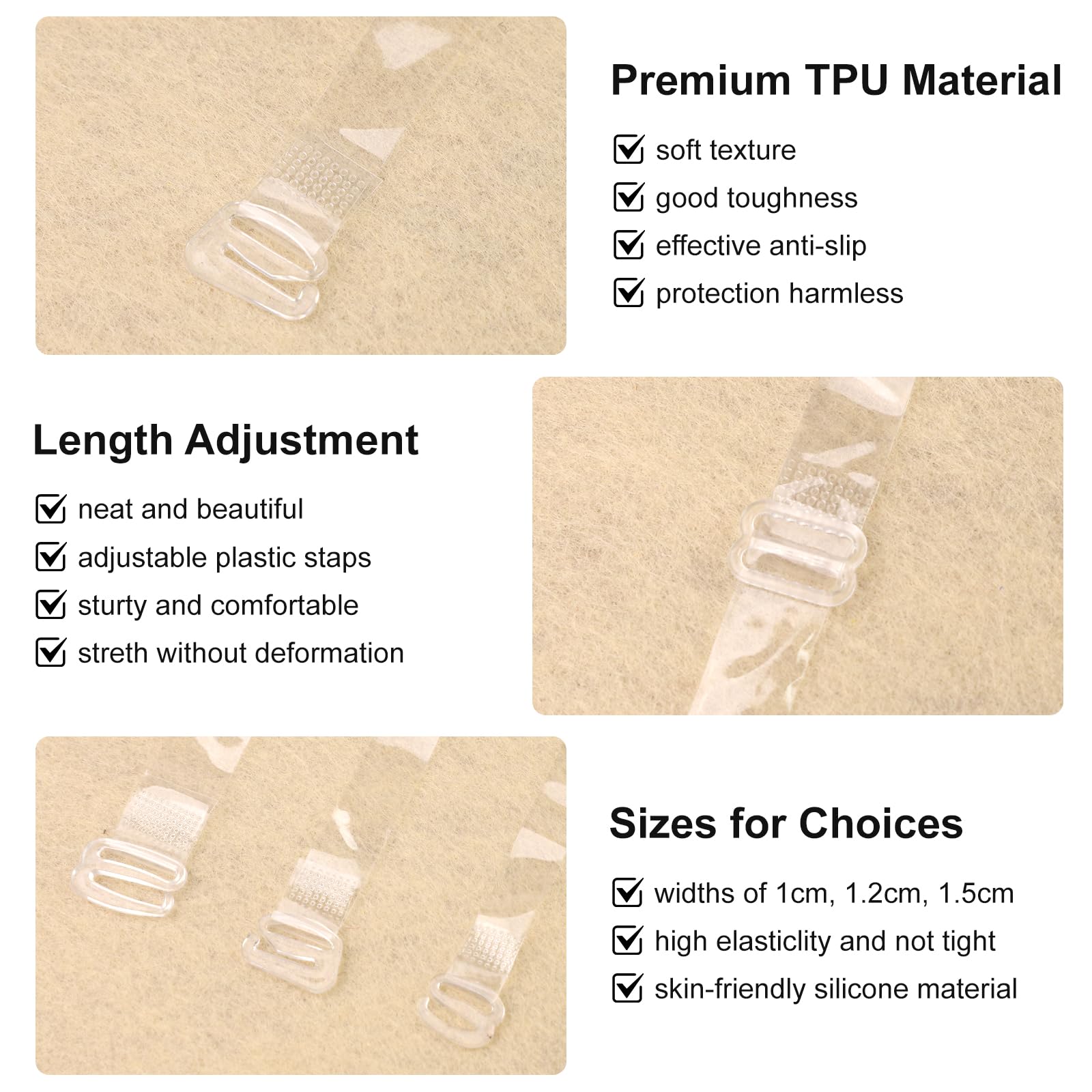 Weiche Transparente Ersatz BH Schultergurte, 6 Paar Unsichtbare Klare BH Träger, Unsichtbare rutschfeste Verstellbare BH Träger, 1cm/1.2cm/1.5cm Breite, BH mit Durchsichtigen Trägern für Frauen