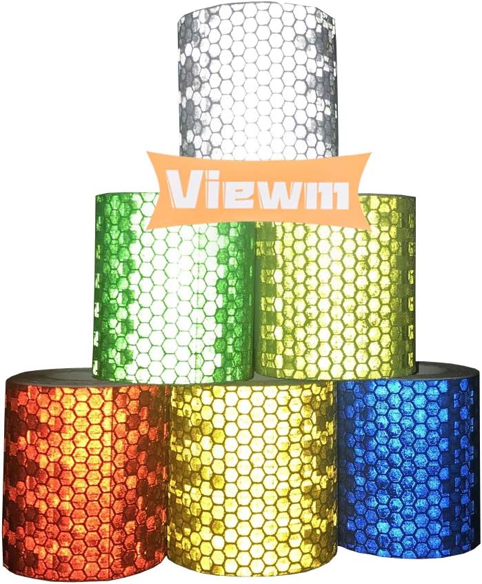 Viewm Waterproof Reflective Tape Outdoor Night Mailbox Reflector Safety Sticker Warning Tape, 2 inches × 3.28 Yard / 5cm × 3.0 m Per Roll, Multicolored, 6 Rolls