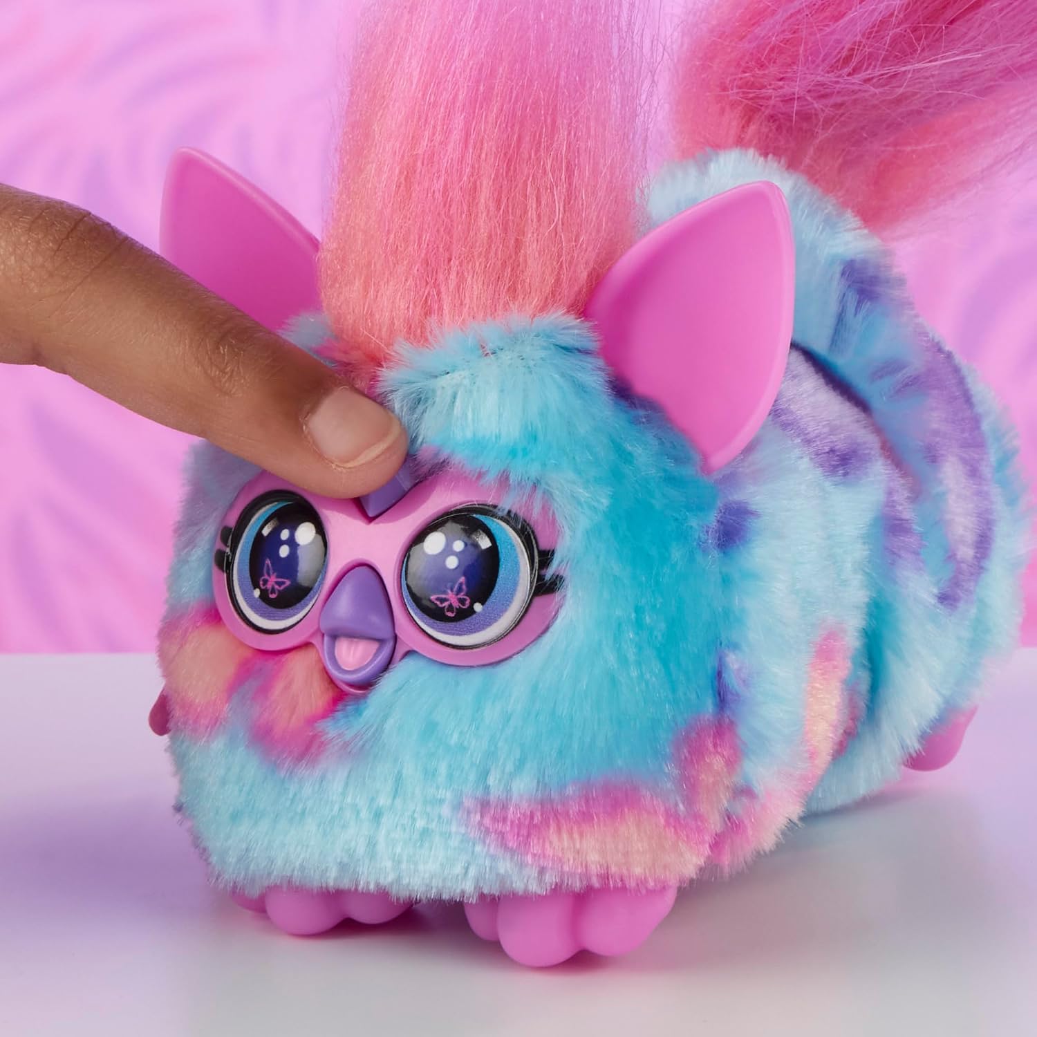 Furby DJ Furblets Flut-TER-Luv Mini Electronic Plush Toy with Funny Stretchable Sound Effects & Music, Speaks Furbish, Blue, Pink, & Purple image 4
