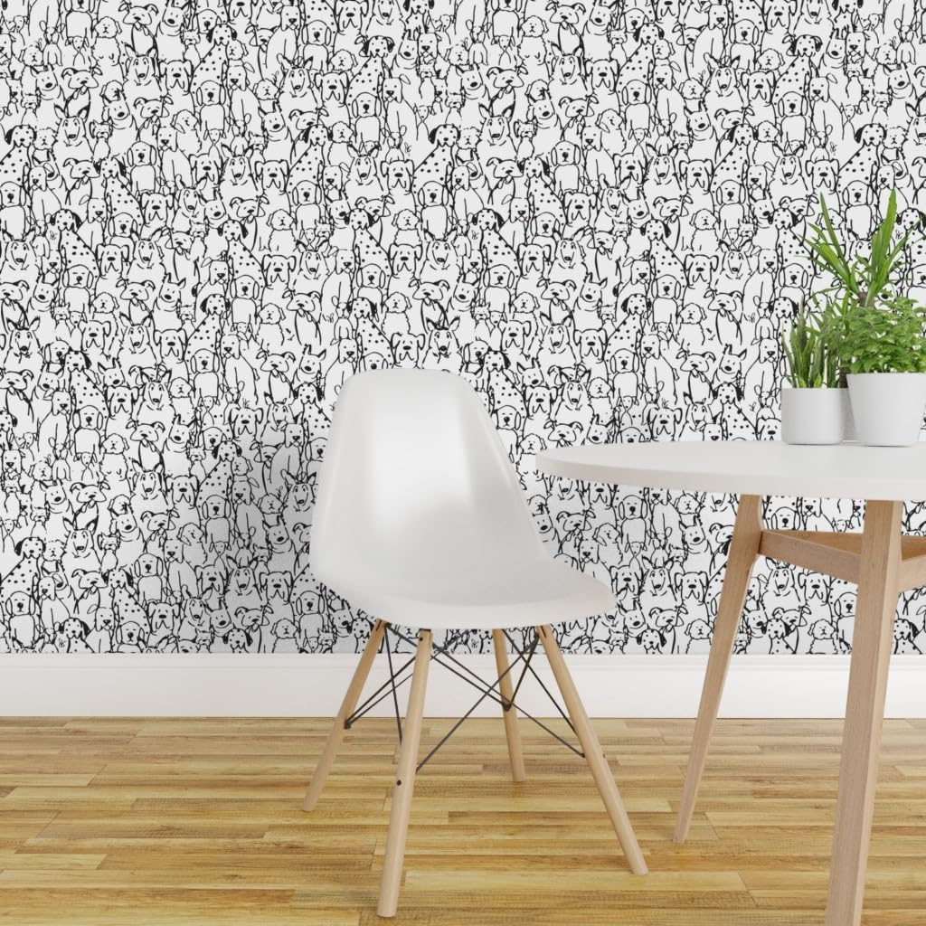 Removable Wallpaper 3ft x 2ft - Life Black White Dogs Canine Pet Animal Love Friend Kids Modern Custom Pre-Pasted Wallpaper by Spoonflower