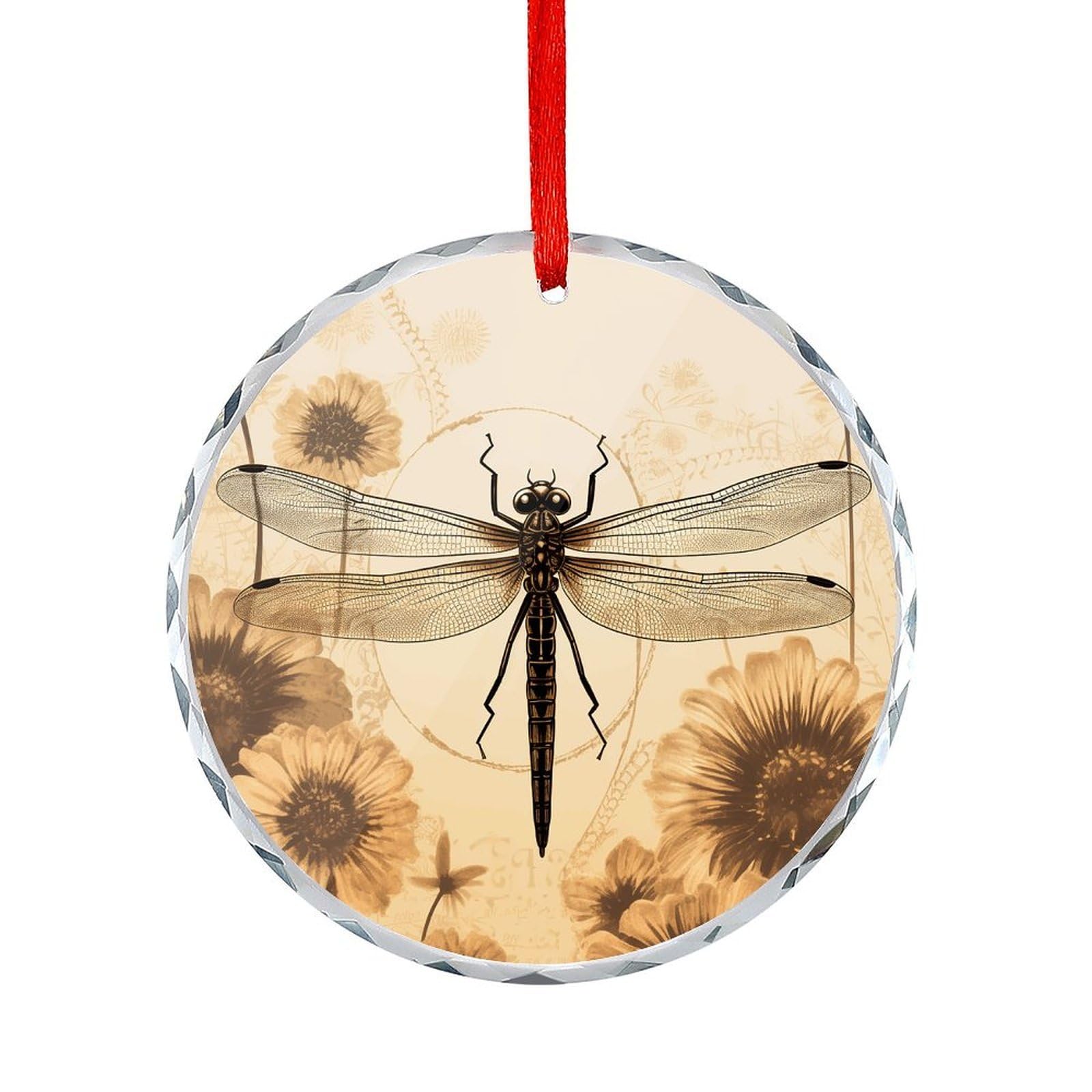 Fodpand Women's Style Dragonfly On Sunflower Round Glass Ornament Keepsake Gift Exchange Ideas Car Decor,Christmas Ornaments For Tree Window Garden Ornaments