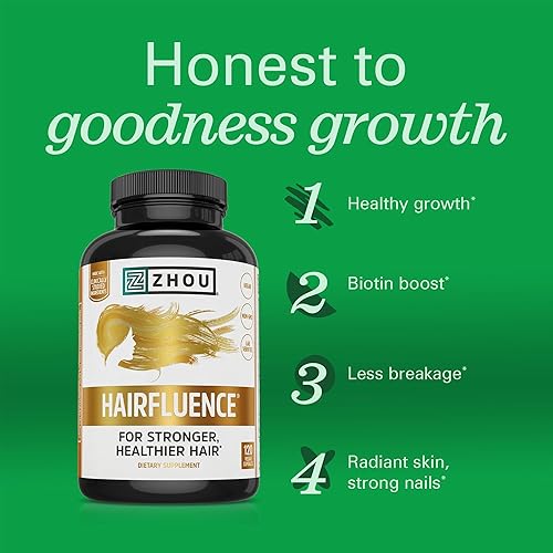 Miniatura 3 de Zhou Hairfluence - Suplemento de biotina vegana para el crecimiento del cabello para hombres y mujeres, suplemento para el crecimiento del cabello