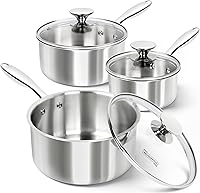 Vista 9 de MICHELANGELO Juego de cacerolas de acero inoxidable de tres capas de 1Qt y 2Qt, ollas pequeñas de cocina con tapas de vidrio templado, listas