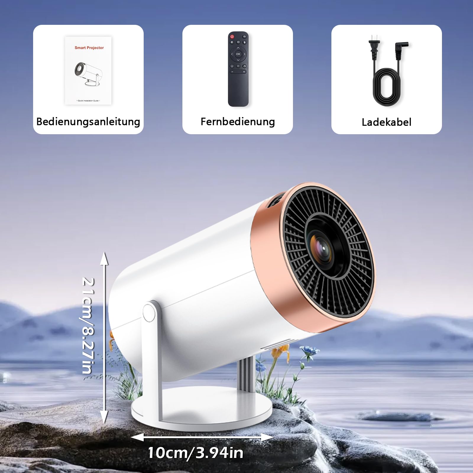 Mini Beamer 4k UnterstüTzt Android 13 Smart Projector 5G WiFi 6 BT 5.2 Mini Projektor Full HD 1080P Auto Horizontal Trapezoid Correction Beamer 180° Drehbarer Videoprojektor Kompatibel Phone HDMI USB