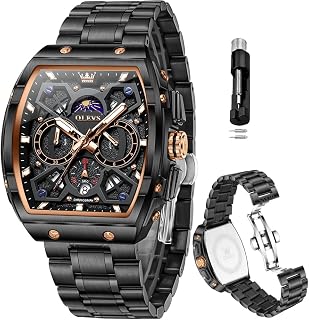 OLEVS Mens Watches Original Chronograph Analog Quartz Watch Multifunction Waterproof Calendar Silicon Strap Fashion Square Watch for Man