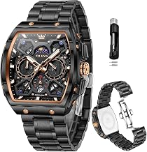 OLEVS Mens Watches Original Chronograph Analog Quartz Watch Multifunction Waterproof Calendar Silicon Strap Fashion Square Watch for Man