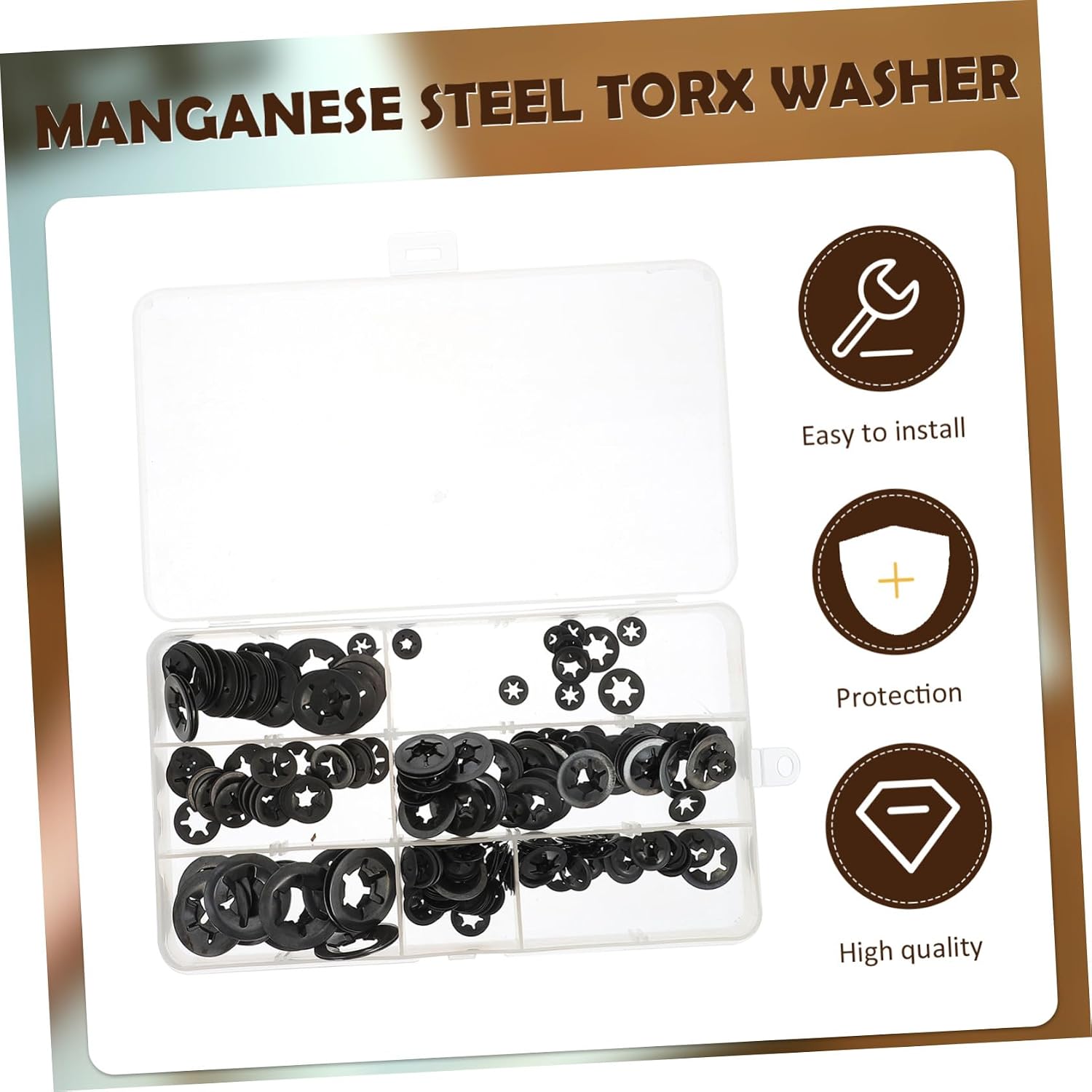 BESTYASH 260 Pcs Manganese Steel Push-on Locking Star Tooth Washers Assortment Kit M3- for Industrial Fastening and Shaft Retaining Applications