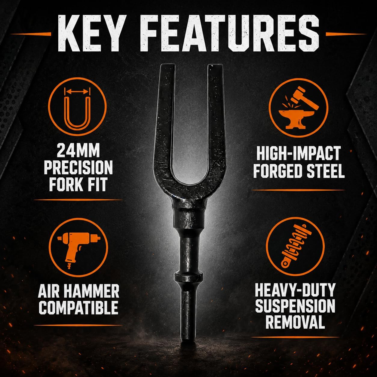 24mm Ball Joint Separator Pickle Fork, 180mm 10mm Shank Air Hammer Tie Rod End Remover, Heavy Duty Automotive Tool for Car Truck SUV Suspension Repair
