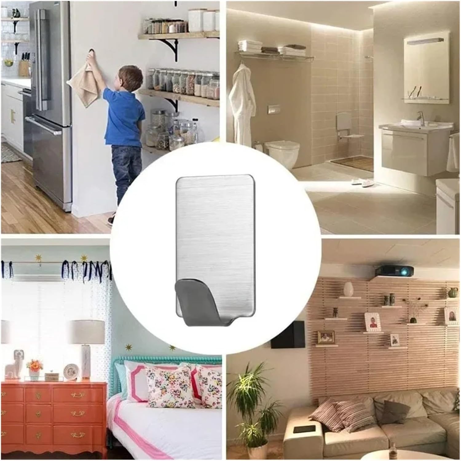100/5Pc Self Adhesive Stainless Steel Hook Small Heavy Wall Hanger Hook Bathroom Organizer Towel Rack Multi-Purpose Kitchen Hook(100PCS)