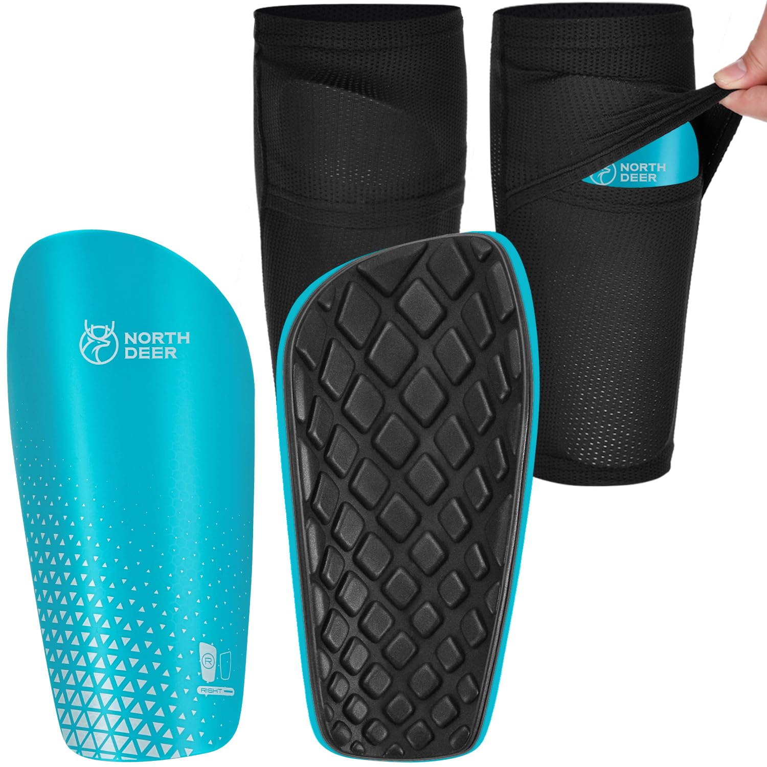 Northdeer Soccer Shin Guards for Kids Adults. Sleeves with Optimized Insert Pocket - Protective Soccer for Boys Girls Men