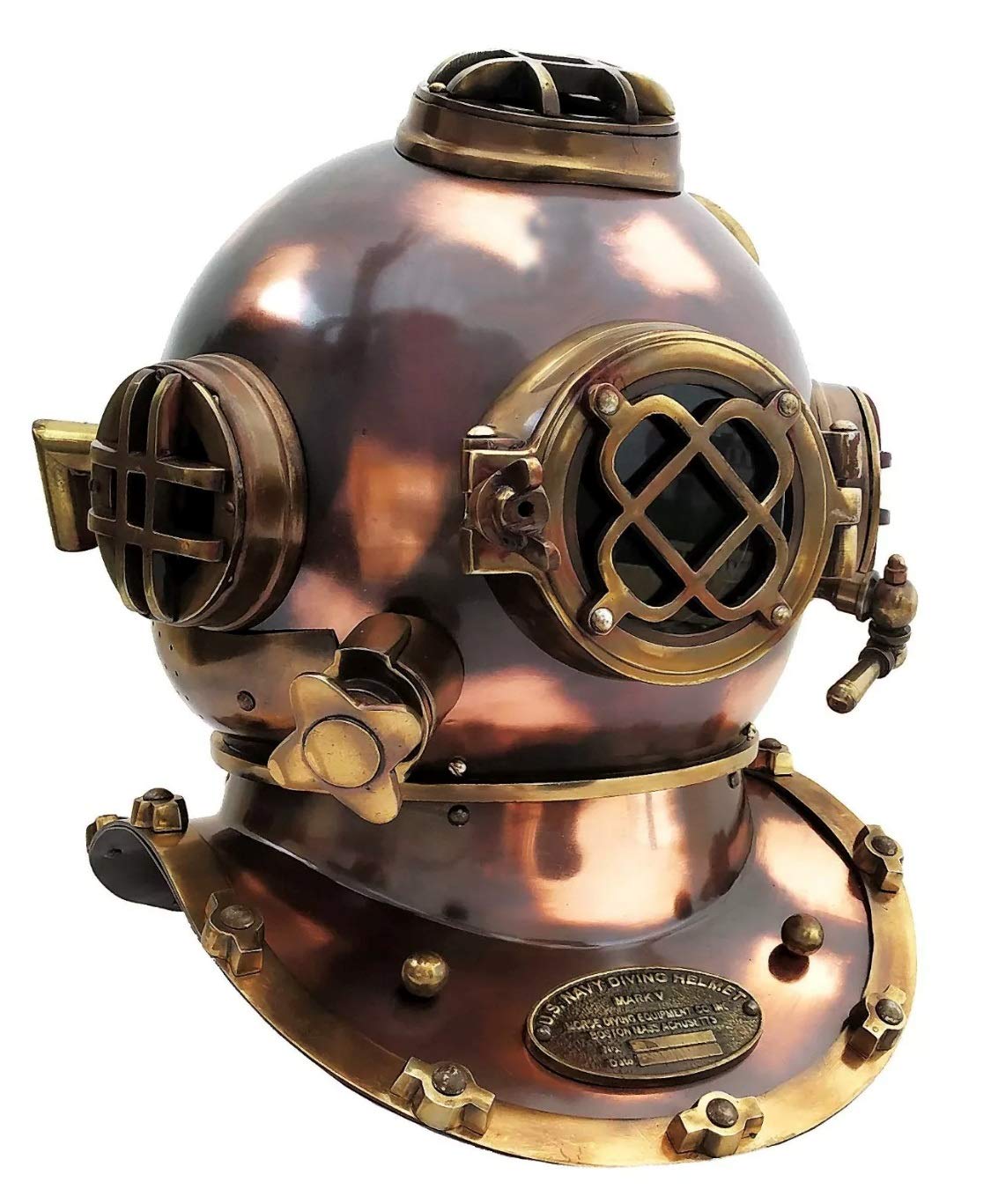 US Navy Marl V - Casco de buceo antiguo de acero de latón de tamaño completo