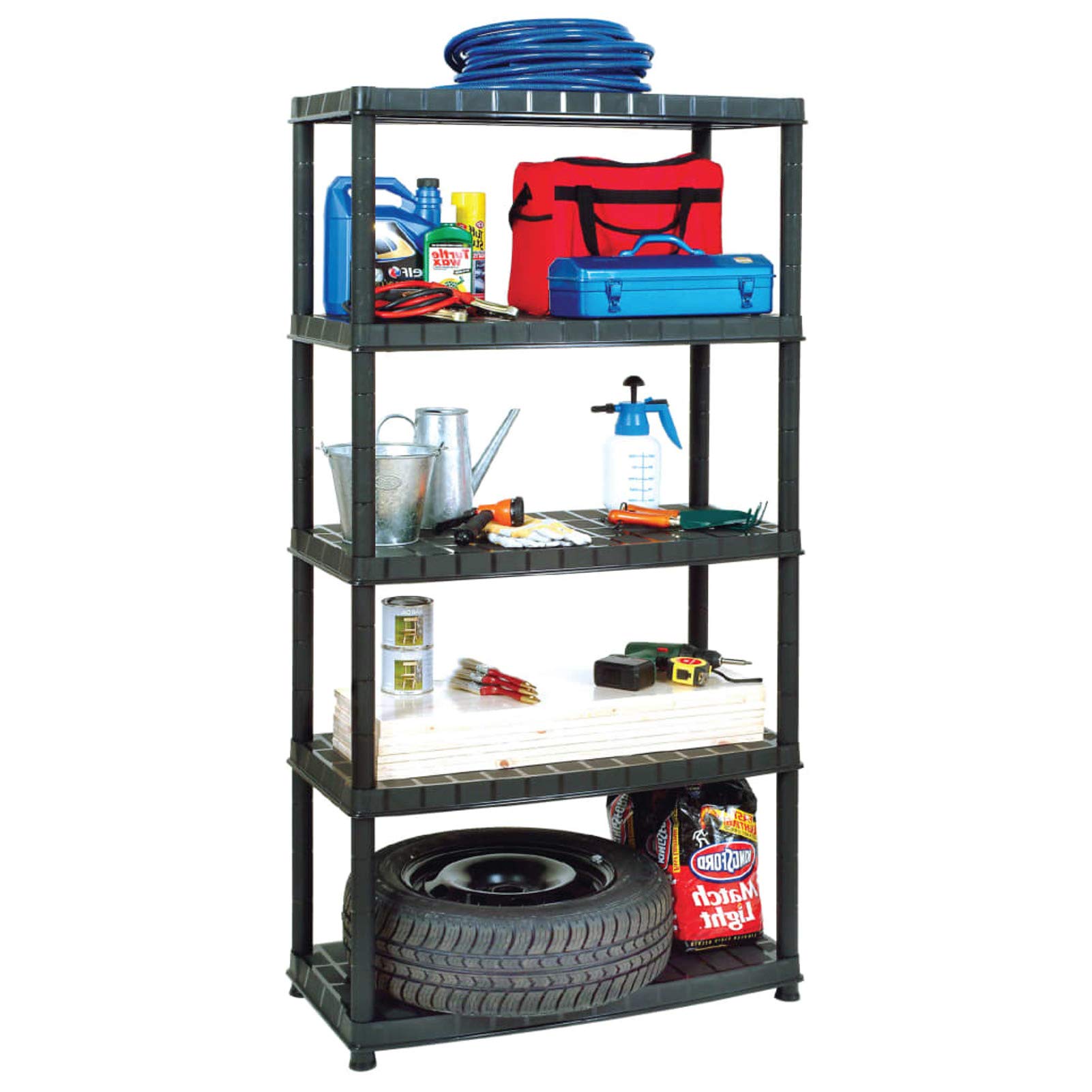 Scaffale versatile a 5 ripiani in plastica resistente, nero, 91,5 x 45,7 x 185 cm, ideale per casa, ufficio, garage e cantina, design modulare robusto