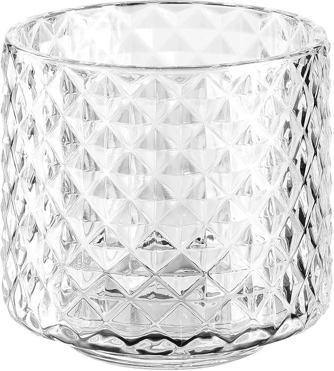 Leonardo Home Poesia Tischlicht, Deko Kerzenglas mit kleinen Rauten, Kerzen-Halter aus Glas, schönes Windlicht, 10 x 10 cm, 076431