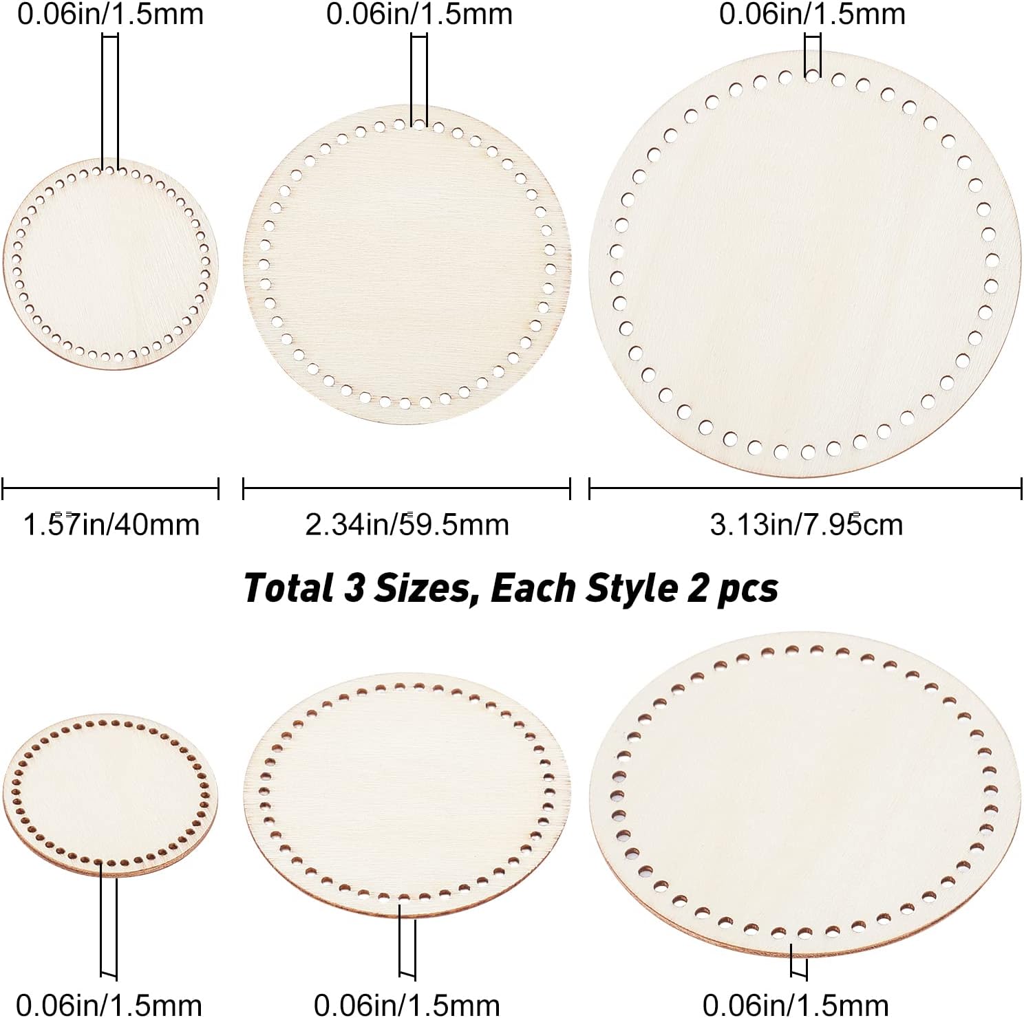 GORGECRAFT 6 Pcs 3 Sizes Mini Wooden Crochet Bag Bottom Round Shape Blank Solid Wood Crochet Basket Bases Supplies for DIY Basket Weaving Craft Making(1.57/2.34/3.13") in Diameter
