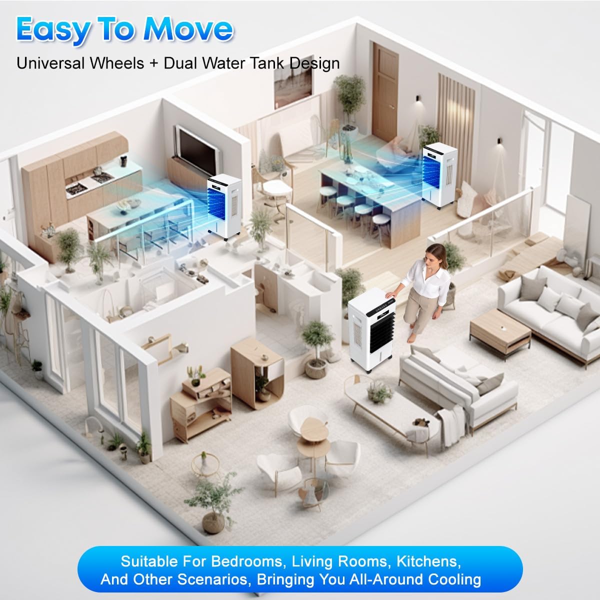 Portable Air Conditioners, 3-in-1 AC Cooling Fan 3 modes 3-Speed with Remote Control & 4 Ice Boxes, Evaporative Air Cooler with Large Tank 20H Cooling, for Home, Bedroom, Kitchen (Black)