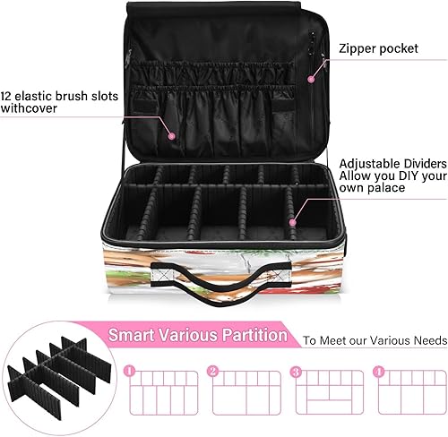 Miniatura 4 de Zathe Bolsas de cosméticos de viaje de animales del bosque blanco y verde para mujeres, neceser de viaje, bolsas de maquillaje grandes con