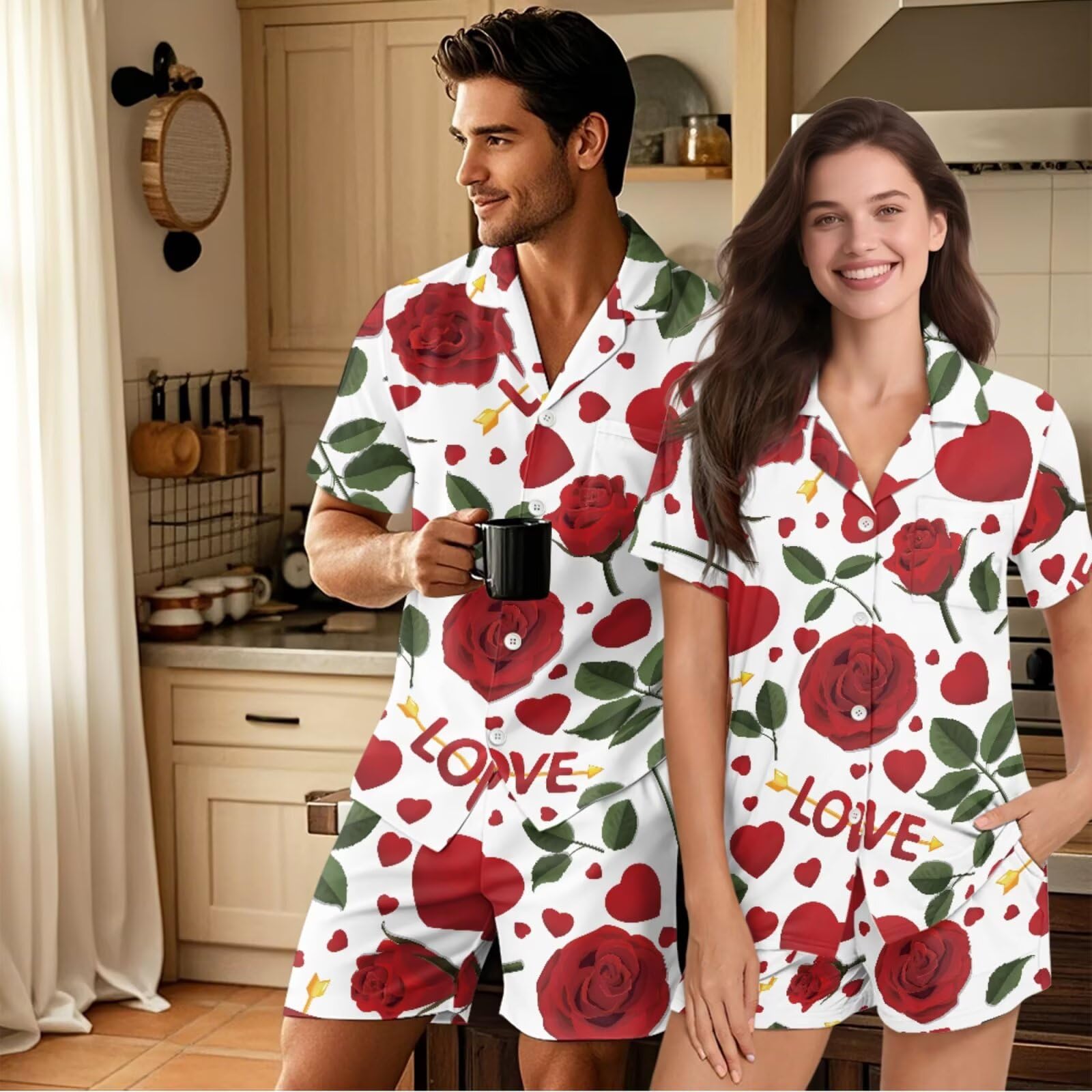 Conjunto de pijama para él y para ella, conjunto de pijama de verano de manga corta para parejas, ropa de descanso a juego