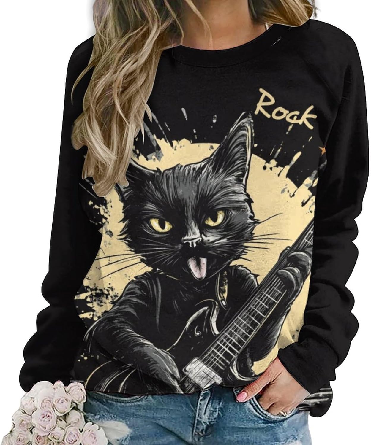 DMOYALA Womens Funny Cat Sweatshirt Long Sleeve Cute Crewneck Pullover Shirts 2024 Fall Winter Tunic Tops for Girls