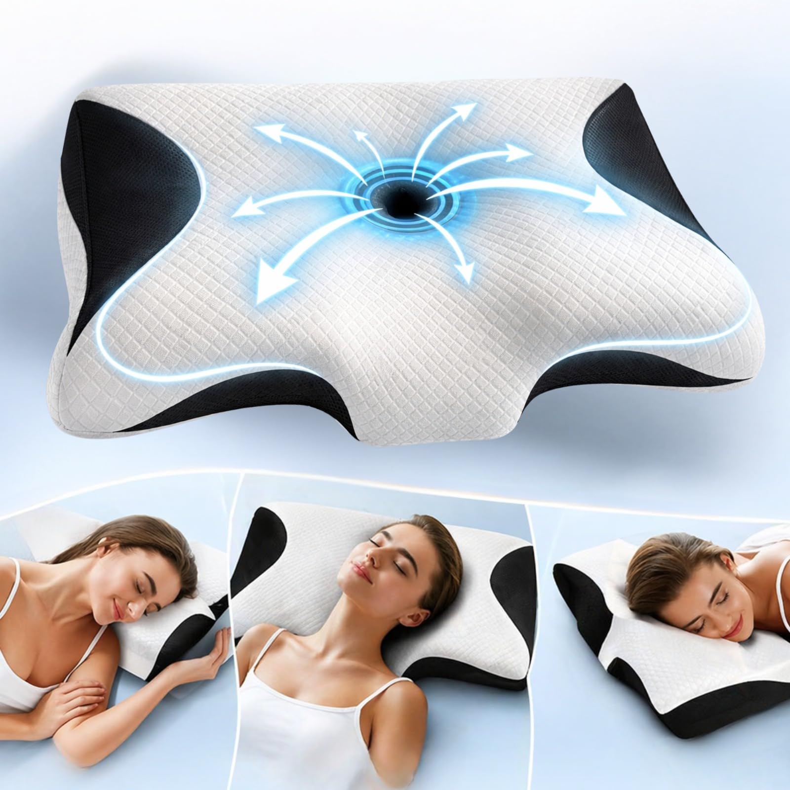 White Memory Foam Neck Pillow With Free Eye Mask, Ergonomic Cervical Support For Neck & Shoulder Pain, Orthopedic Pillow For Side Sleepers, Neck Support Pillow With Washable Cover