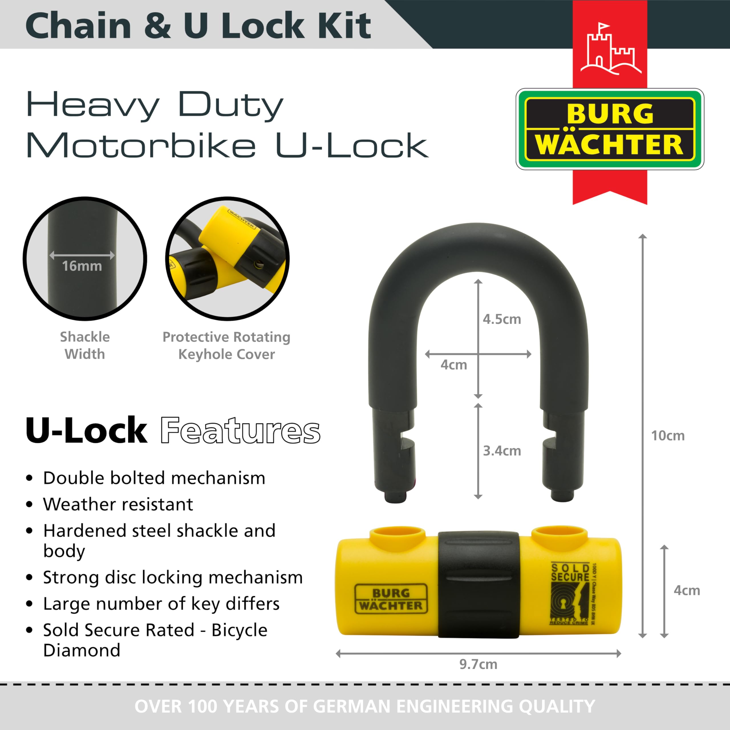 Burg-Wachter - Catena di sicurezza per moto, 1 m x 12 mm, colore: Nero