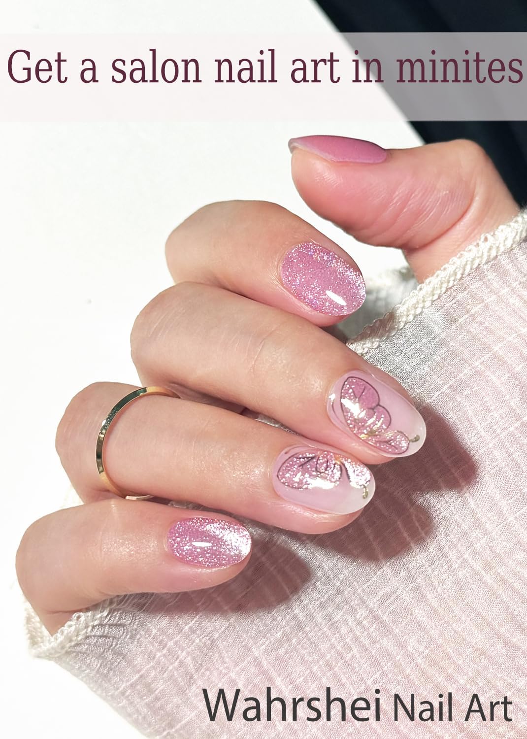 Semi Cured Gel Nail Strips, No LED Lamp Needed, Butterfly Cat Eye Gel Nail Stickers, Wraps for Home Manicure DIY