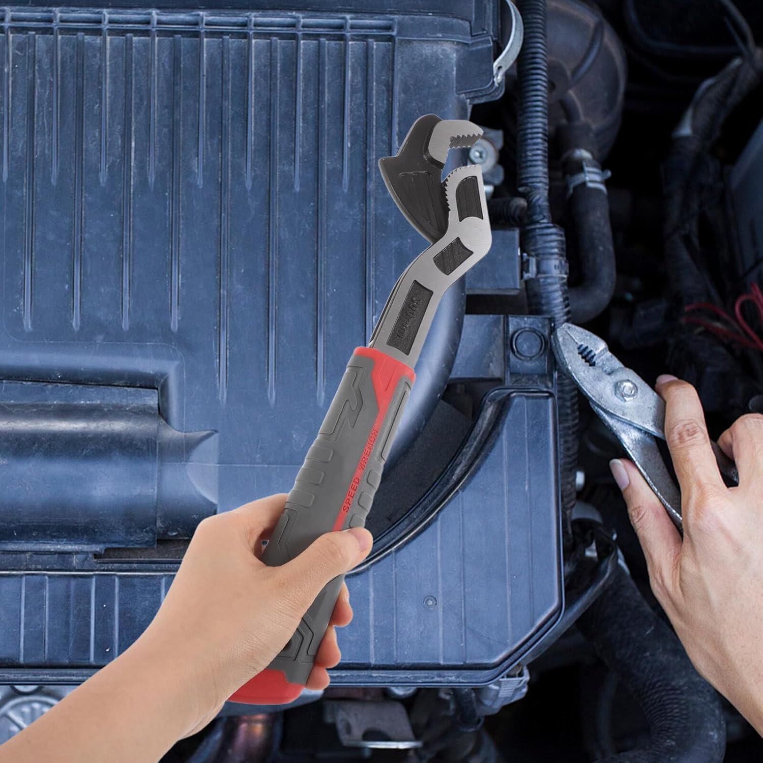 jojofuny 2pcs Multifunctional Self-locking Wrenches Adjustable Ratchet Pipe Tool Heavy-duty Alloy Steel Automatic Spring Wrench for Pipeline Maintenance Clamp Replacement