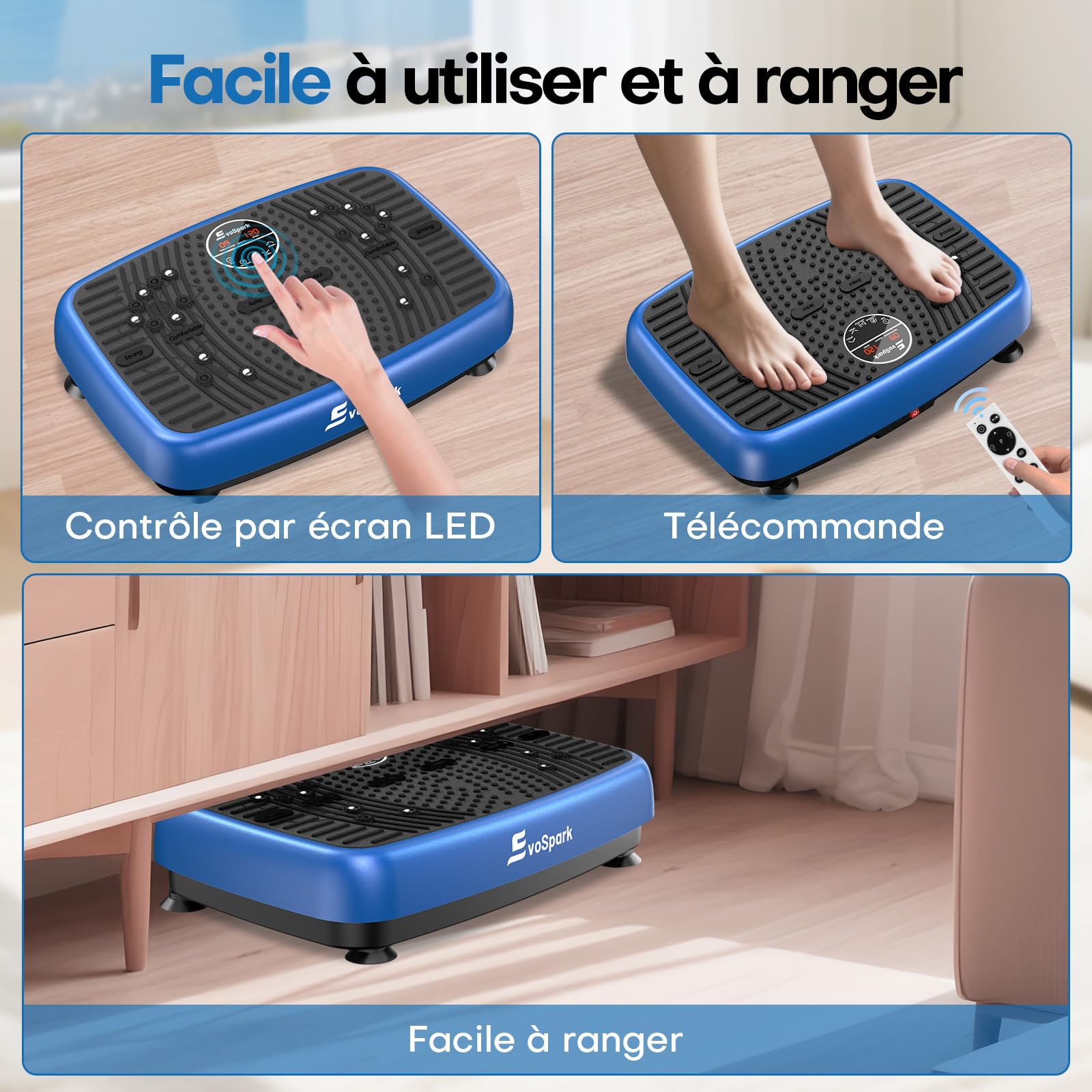 Plateforme Vibrante Perte de Poids, Plateforme Vibrante EvoSpark avec Double Moteur Haute Performance 2025, 120 Vitesses réglables, capacité de 450 LB Plaque Vibrante pour Drainage lymphatique