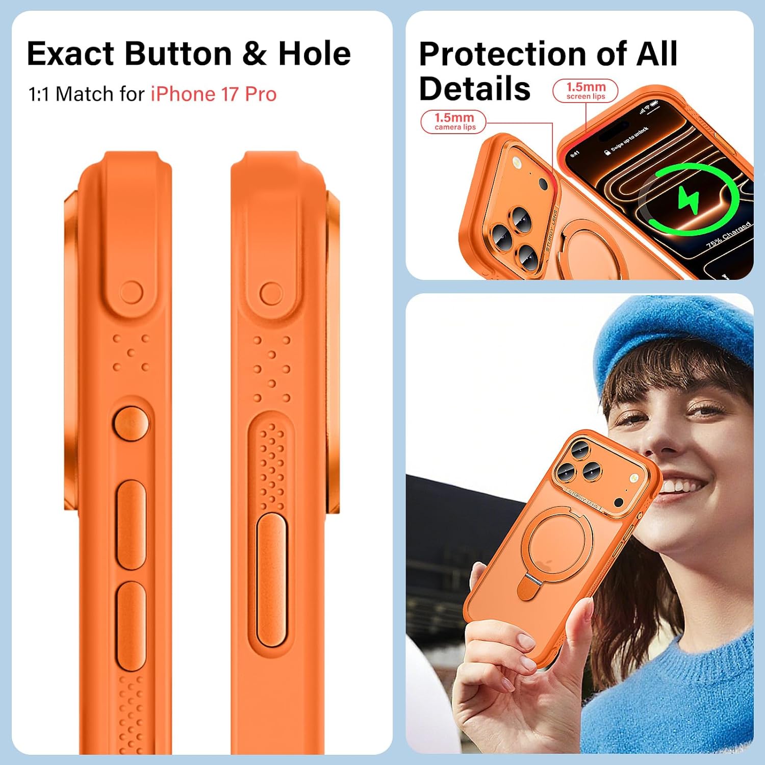 Designed for iPhone 17 Pro Max Case with Magnetic Stand, [Military Drop Protection][Great Grip Feeling] Matte Translucent Back Slim Shockproof Phone Cover for iPhone 17 Pro Max 6.9", Orange