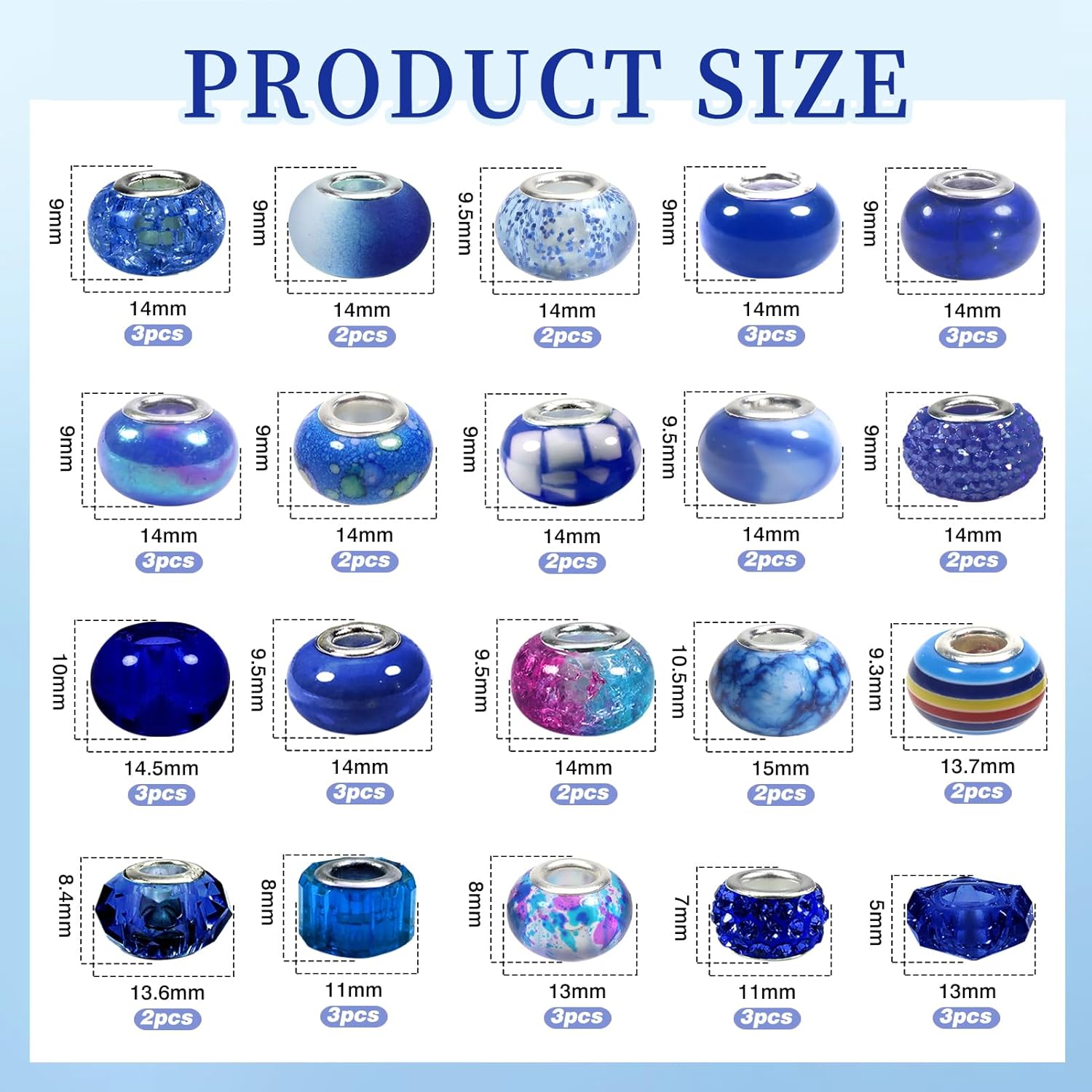 TOAOB 50pcs European Large Hole Craft Beads Dark Blue Rhinestone Lampwork Spacer Beads for DIY Charms Bracelet Jewelry Making Crafts Garden Stakes Decoration - Image 2