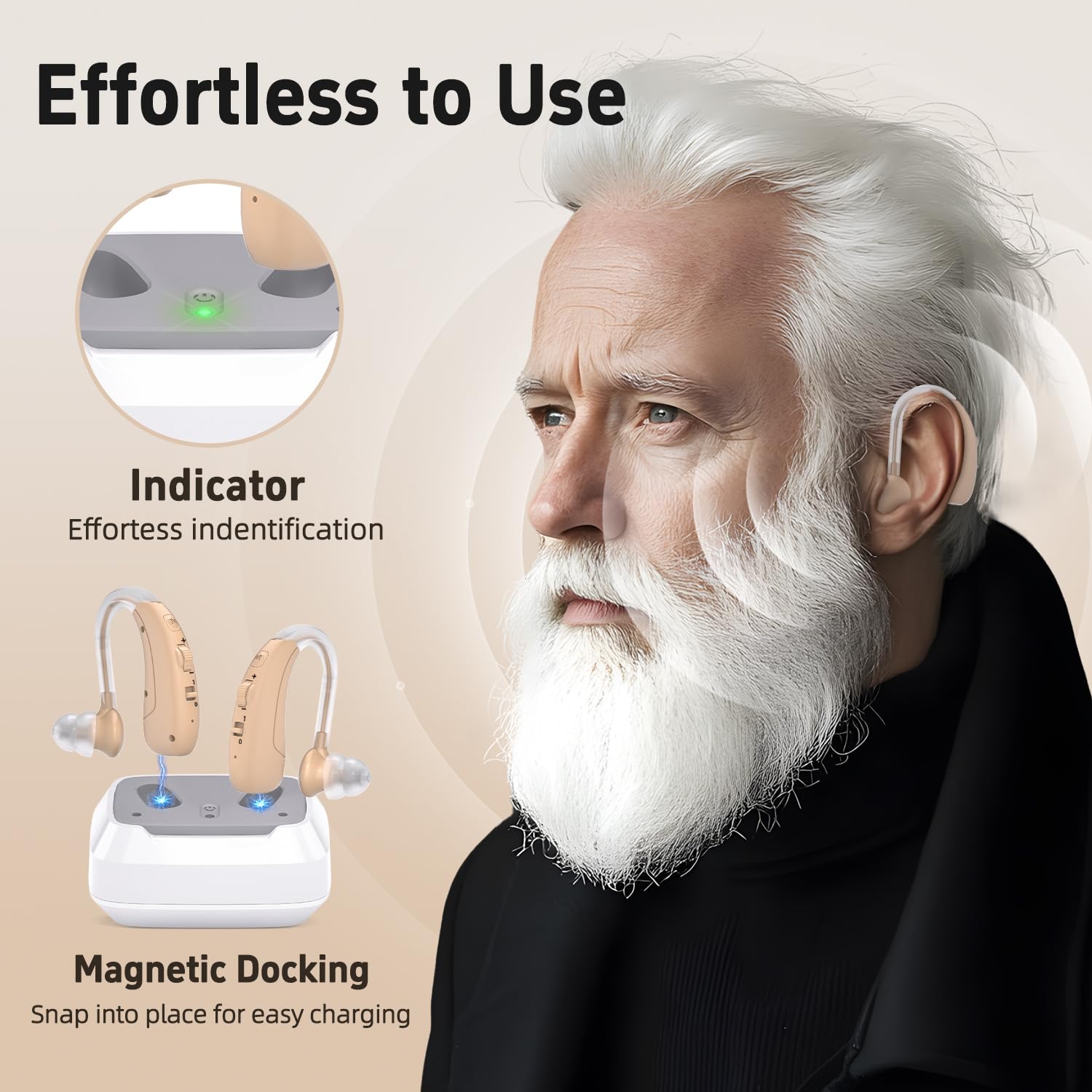 Hearing Aids For Seniors - Rechargeable Hearing Amplifier For Seniors Noise Reduction,4 Modes,Adjustable Volume, Comfort Design and Nearly Invisible,Behind The Ear,With Charging case