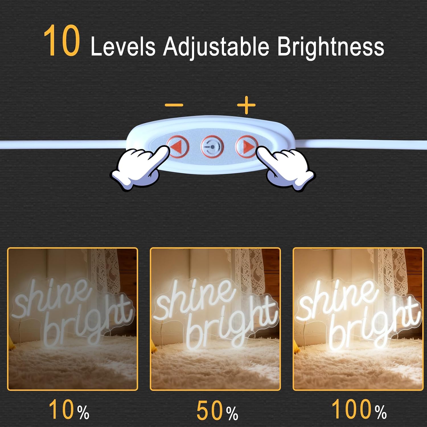 Shine Bright White LED Neon Sign, USB Powered Dimmable Decorative Neon Light Home Bedroom Living Room Decor Ambiance Gift Wall Table Light Up Sign 16.3 x 10.6 In