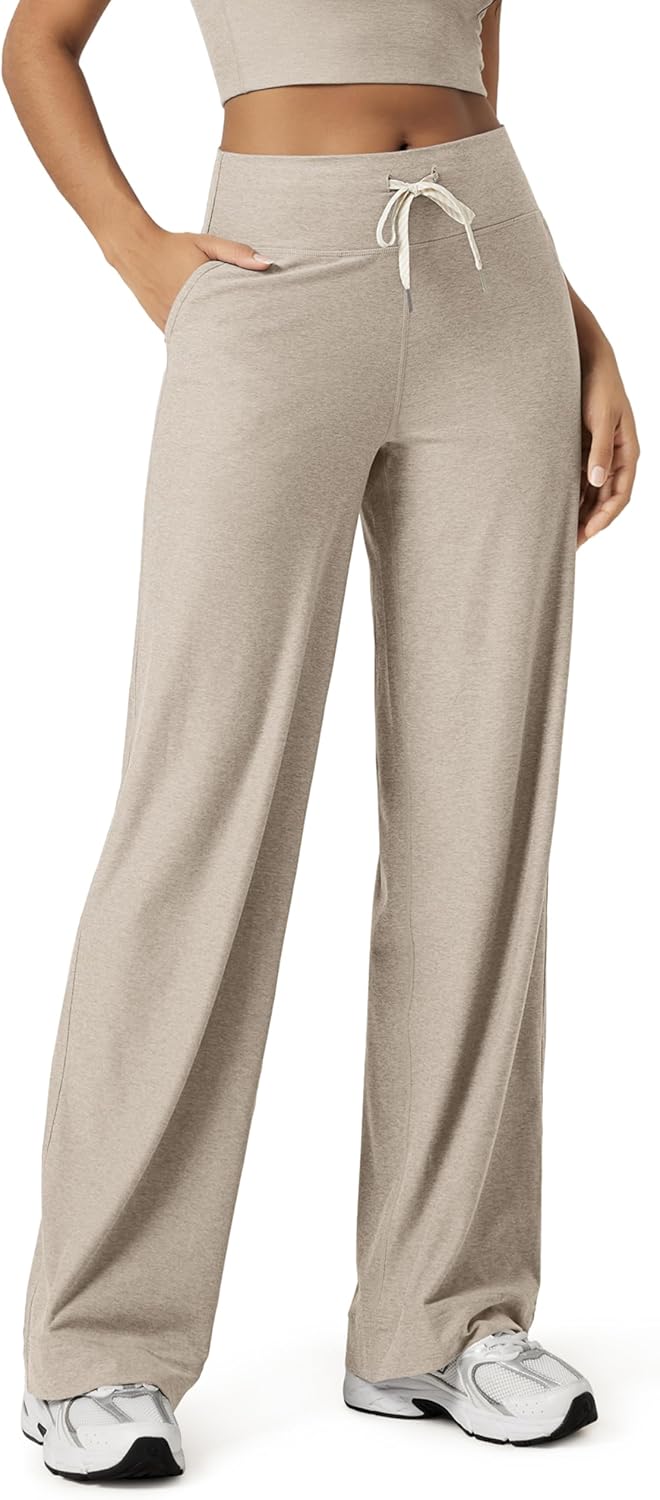 ODODOS Women's High-Rise Wide Leg Pants - Ultra Soft odSTRATUM Tech Drawstring Casual Relaxed Pants with Pockets, 29" Inseam