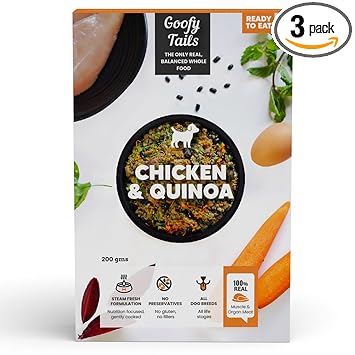 Goofy Tails Chicken and Quinoa Ready to Eat Wholesome Meals-200g | Preservative Free, Gluten Free Wet Dog Food | Wet Food for Dogs (Suitable for All Breeds) (Pack of 3)