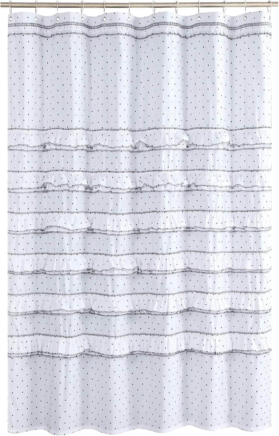 Can Can Black Polka Dots Printed Polyester Waterproof Microfiber Fabric Boho Ruffled White Stall Shower Curtain for Bathroom,Small 54" W x Extra High 78" L