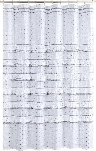 Miniatura 7 de Can Can Can - Par de cortinas de ventana con lunares negros, juego de 2 paneles de estilo bohemio con volantes, color blanco, 42 pulgadas de ancho x