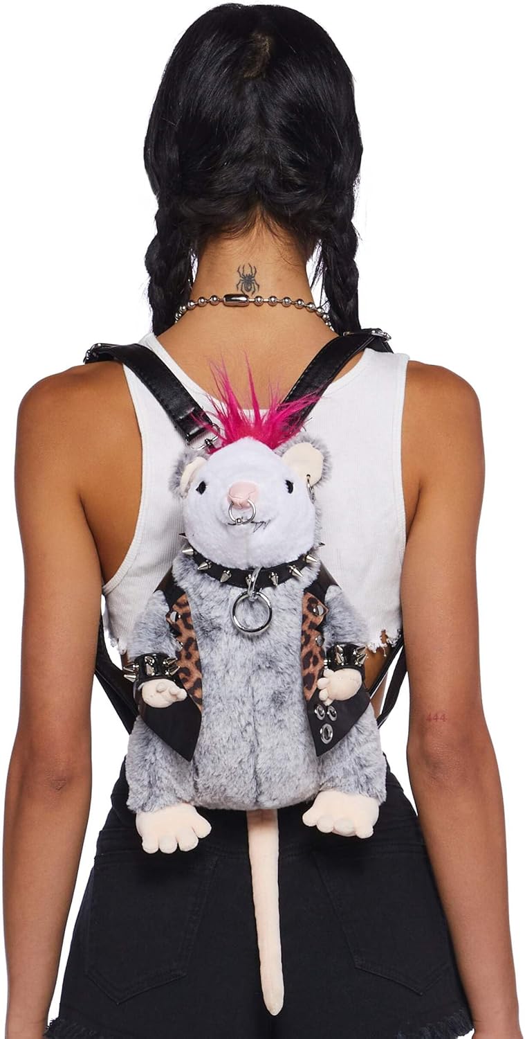 Dolls Kill Mosh Pit Possum Plush Backpack by Club Exx – Furry Punk Possum Backpack with Studs & Adjustable Straps