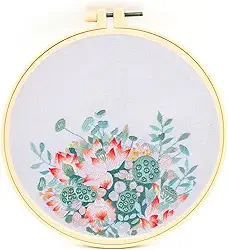 FOXTEMO Kit de bordado para iniciantes e adultos, 1 pacote de argolas de bordado de 20 cm, kit de bordado para iniciantes com agulhas e linha incluídos para adultos e crianças