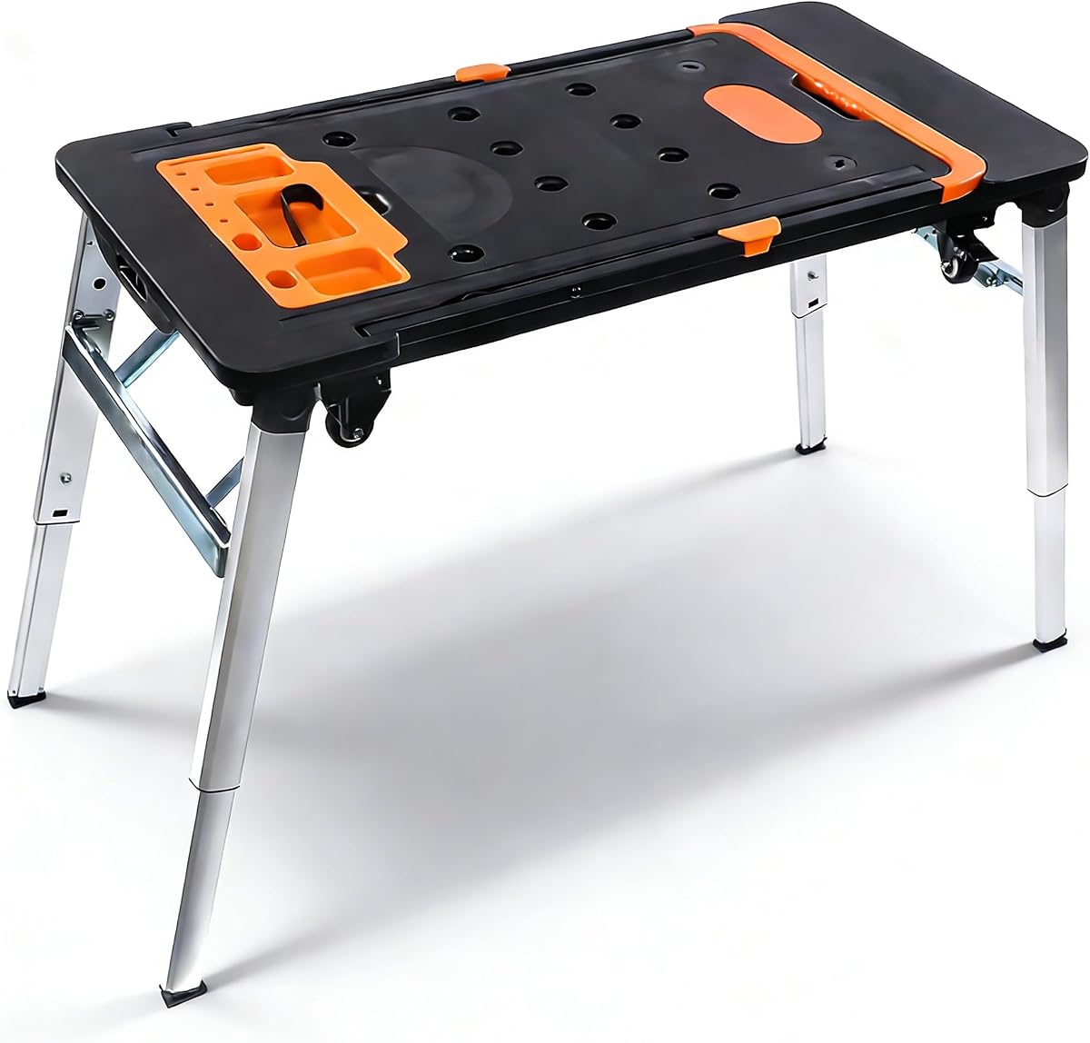 7 in 1 Portable Workbench Multifunctional Folding Work Table with 4 Wheels | Work Bench 20.5"-31.5" Adjustable for Garage, Sawhorse, Scaffold, Platform, Mobile Workbench, Dolly and Hand Truck