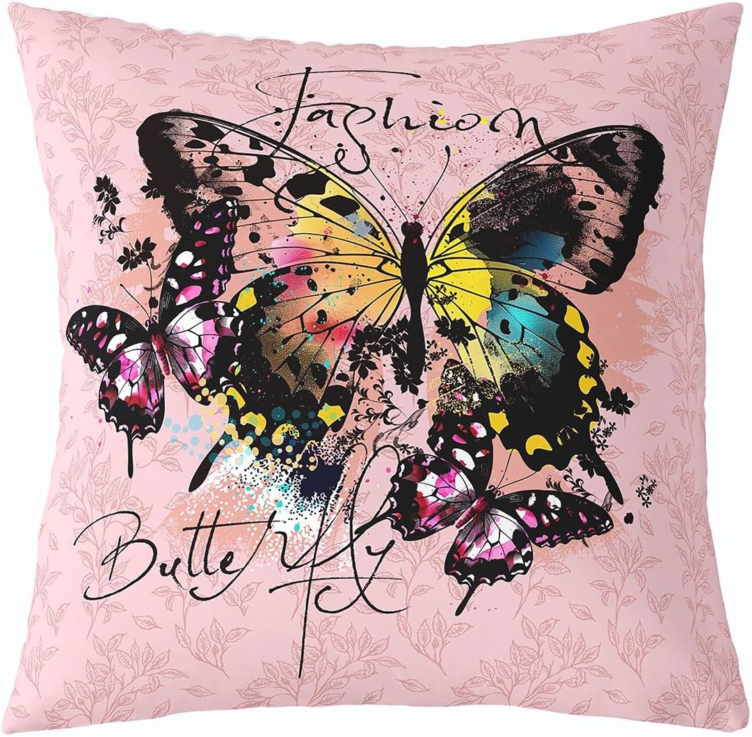 Erosebridal Hummingbird Cushion Cover 24x24 Butterfly Decorative Pillow Cover for Girls Woman Blue Pink Hydrangea Flowers Throw Pillow Cover Romantic Theme Spring Summer Pillow Cover