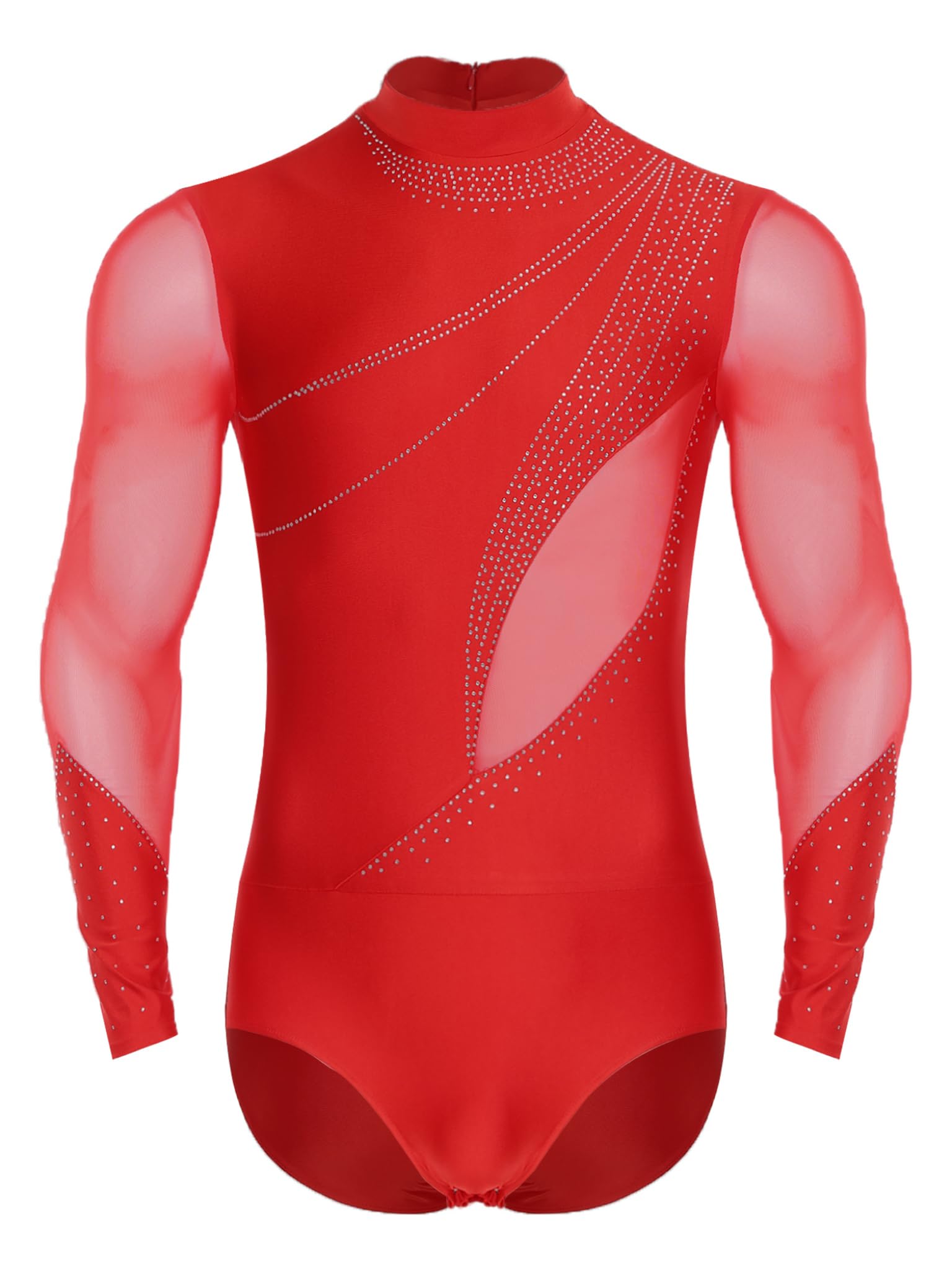 Runhomal Adultos Hombres Traje De Patinaje Artístico Top Baile Latino para Hombres Camisa De Patinaje Profesional Manga Larga de Malla