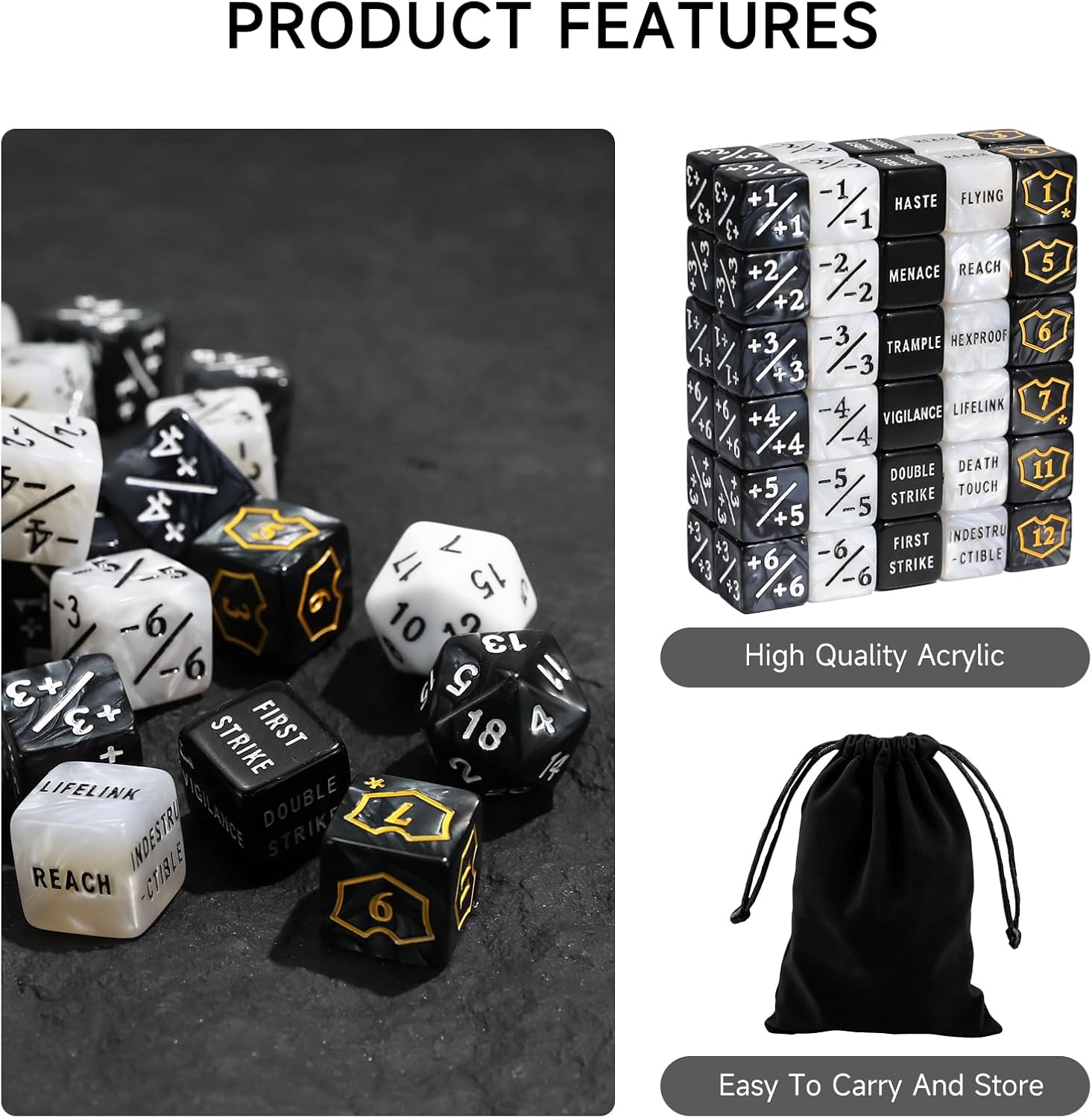 SIXPOINTS 62PCS MTG Dice Set with Plus 1 Life Counter & Keyword Token Dice & Shield Life Counter Dice & D20 Dice Set for Magic The Gathering, MTG, TCG, Card Games Accessories (62Pcs/Set Color-A)