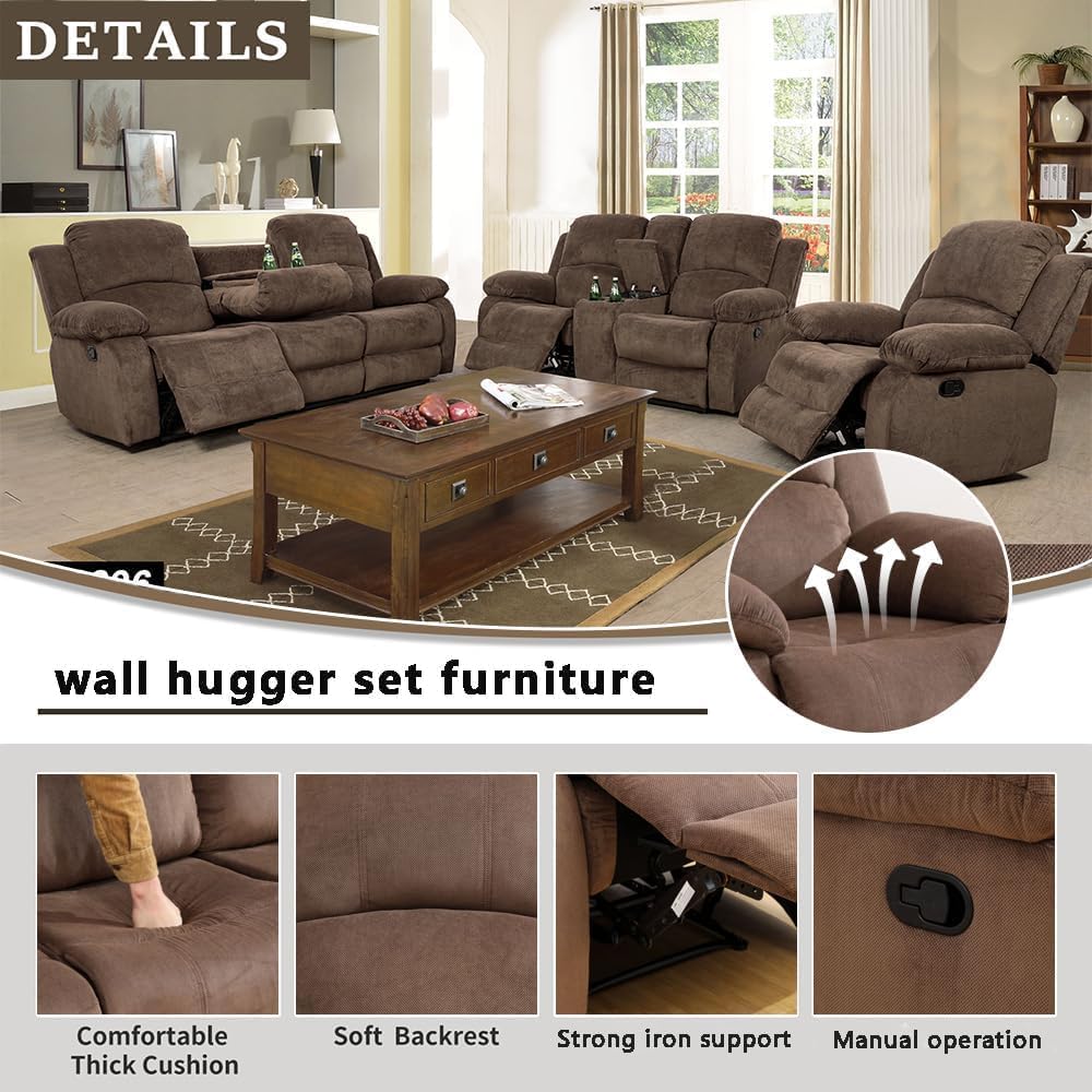 Corduroy Living Room Furniture Set Reclining Sofa Set Loveseat Furniture Sets in Living Room Sofa Recliners (3 Pieces, Taupe Corduroy)