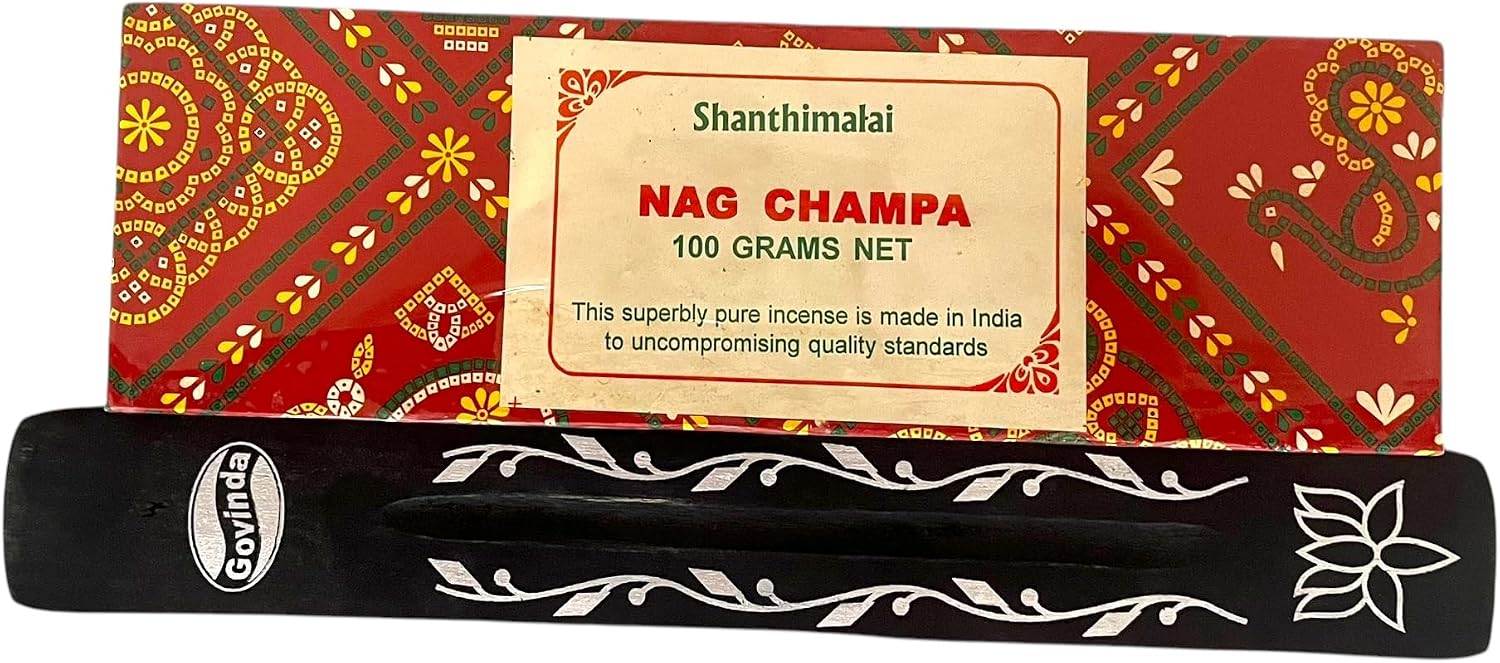 Govinda - Shanthimalai Red Nag Champa Argarbatti 100 Grams and Holder Bundle