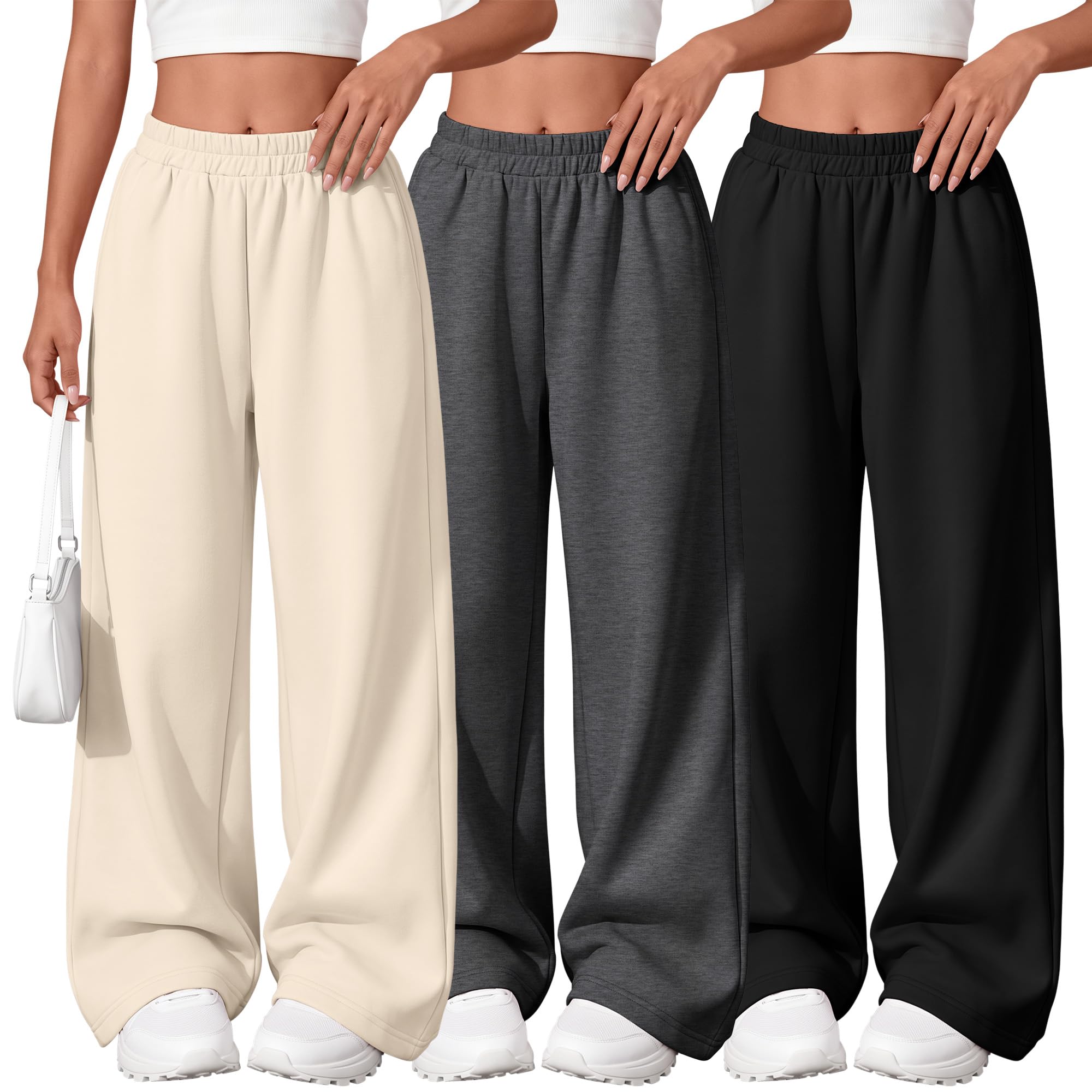 3 Pack Girls Wide Leg Sweatpants Kids Baggy Pants