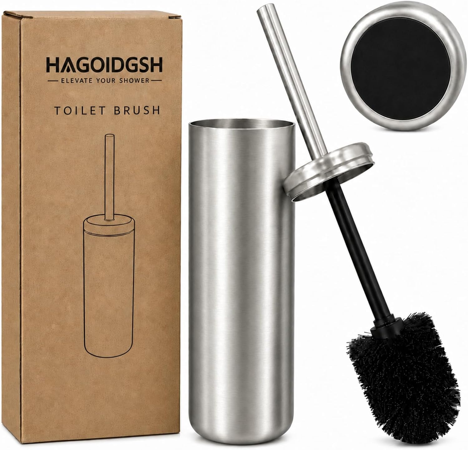 Nickel Toilet Brush and Holder Set，Extra Long Handled Toilet Bowl Brush and Holder，Stainless Steel Heavy Duty Toilet Brush for Bathroom,Deep Cleaning Modern Toilet Cleaner Slip Base image 3