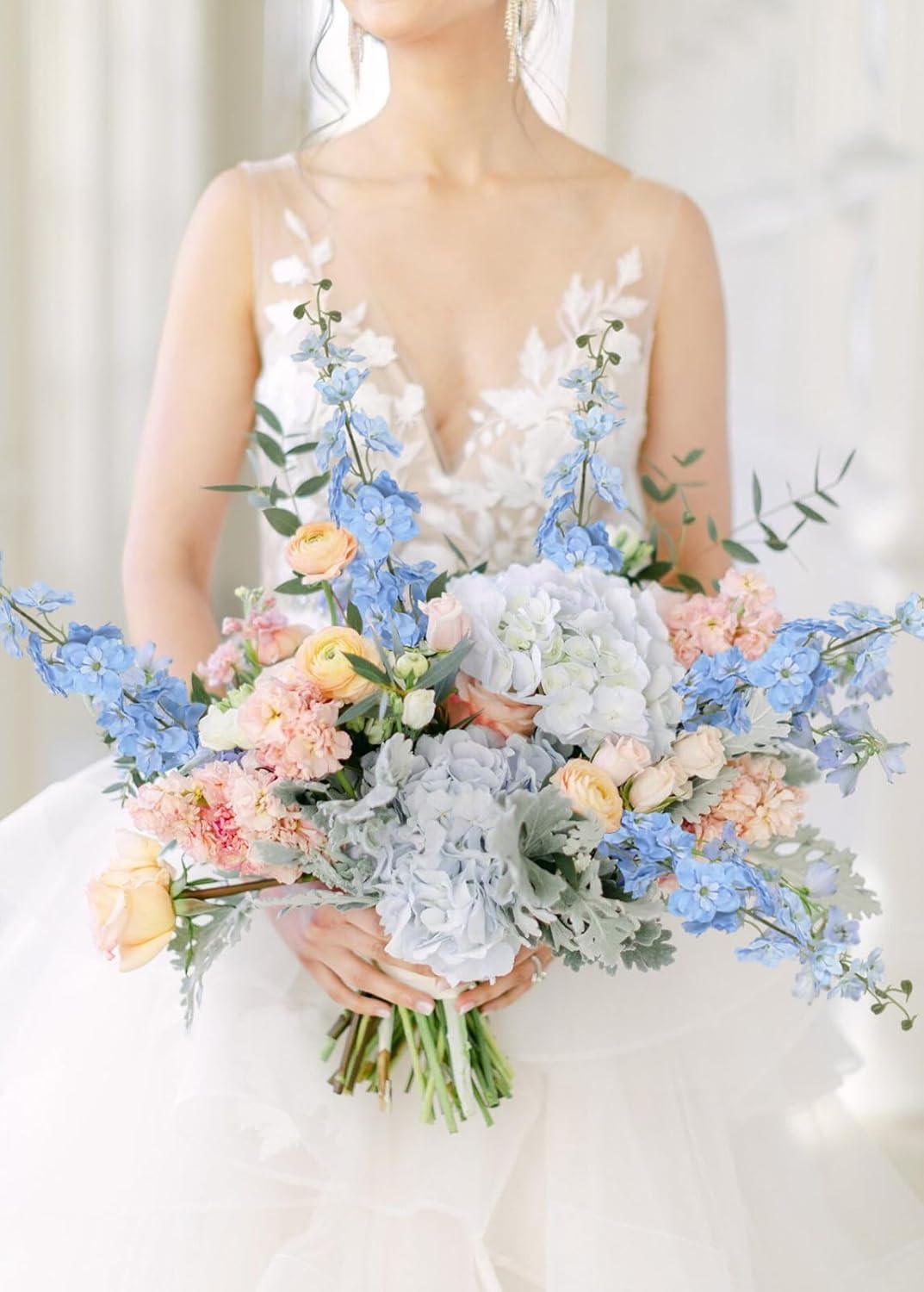 6Pcs Artificial Delphinium Flowers 37.4’’ Light Blue Long Stem Delphinium Faux Snapdragon Flowers for Wedding Bouquet Home Party Garden Outdoor Decoration(Light Blue)
