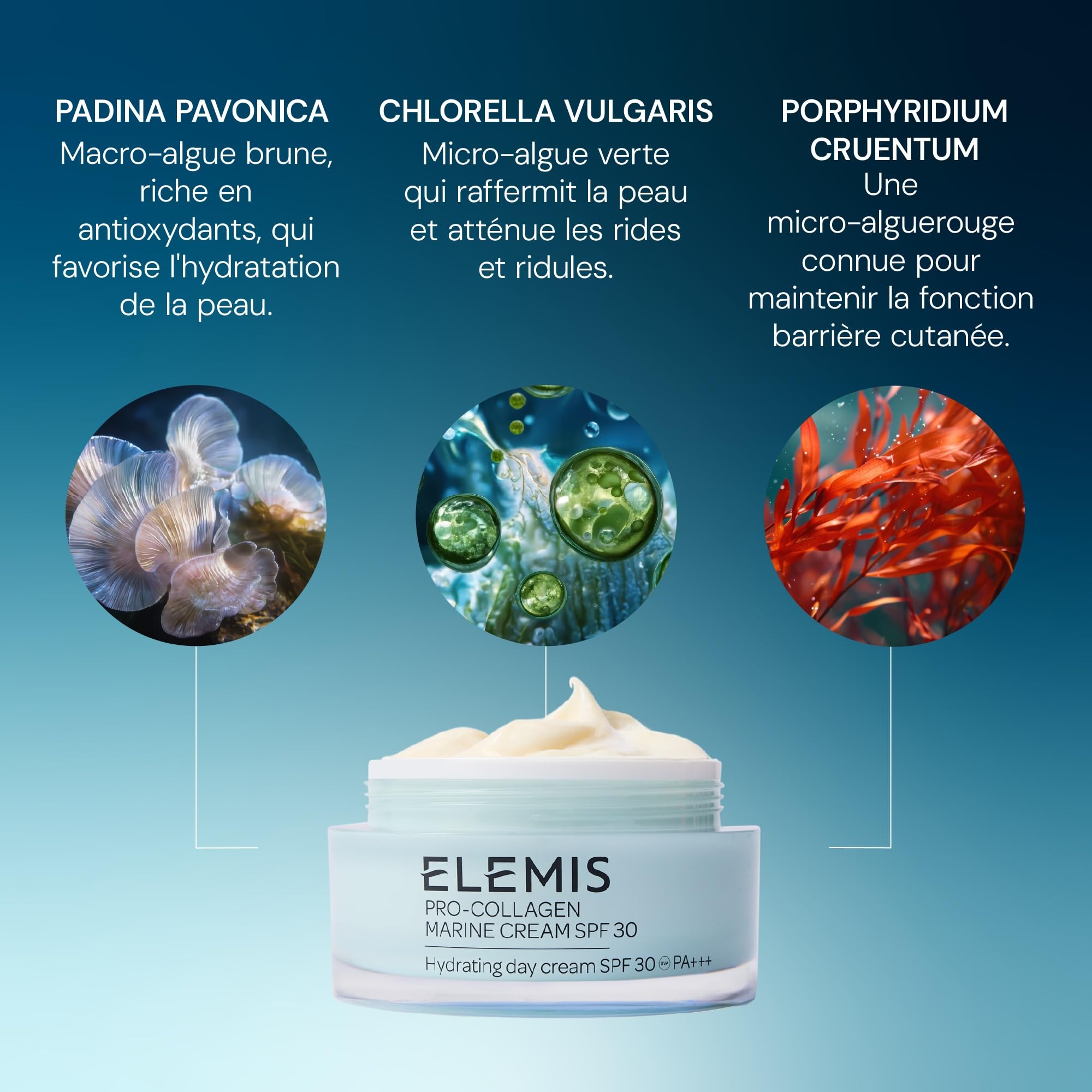 ELEMIS gel crème marine pro-collagène avec spf30, hydratant visage lissant 3 en 1 à la chlorella, ginkgo biloba & padina pavonica, pour jour