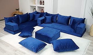 Velvet Royal Blue Color Floor Seating Sofa, Velvet Floor Couch, Loveseat, Sectional Sofa, Pallet Sofa, Moroccan Home Decor Livingroom Sofa (L Sofa Only)